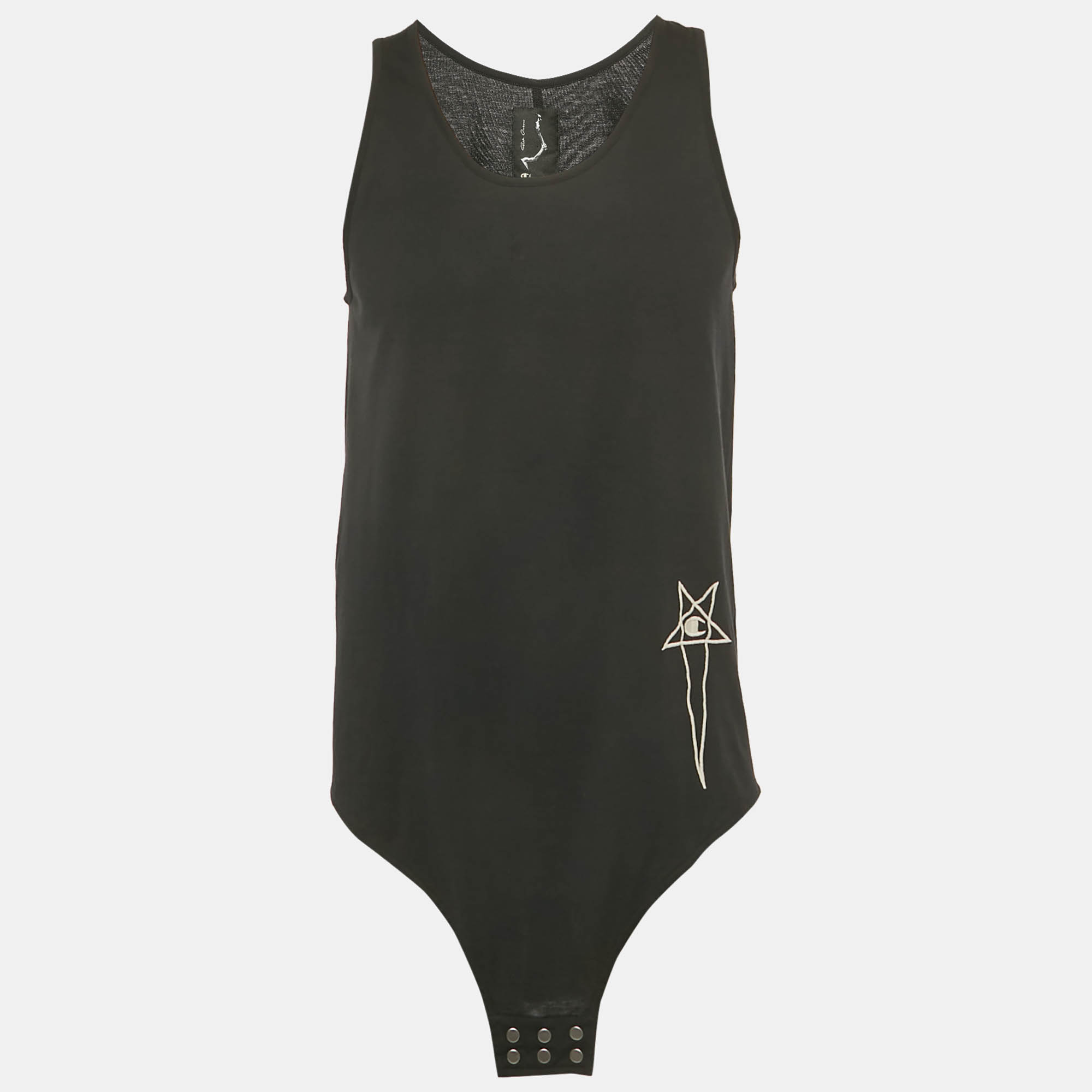 Pre-owned Rick Owens X Champion Black Logo Embroidered T-shirt M