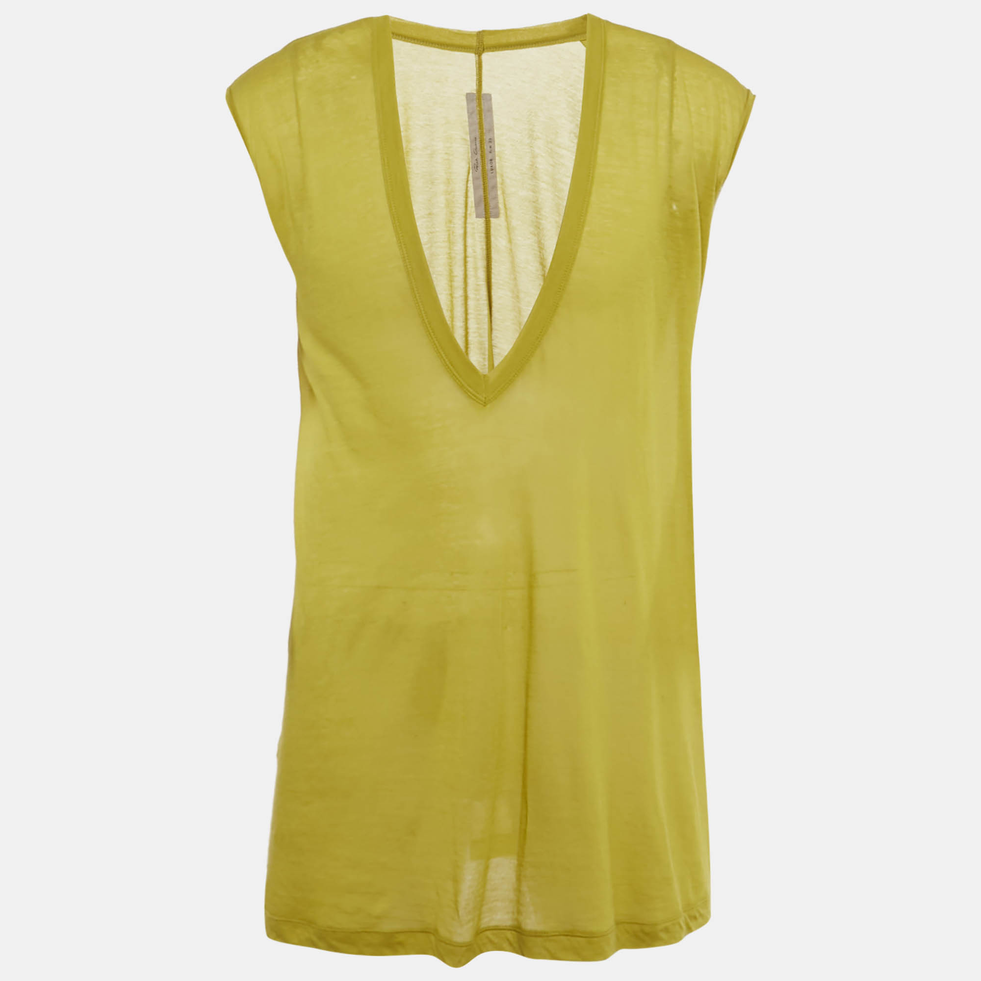 Pre-owned Rick Owens Green Jersey Semi Sheer Sleeveless T-shirt M