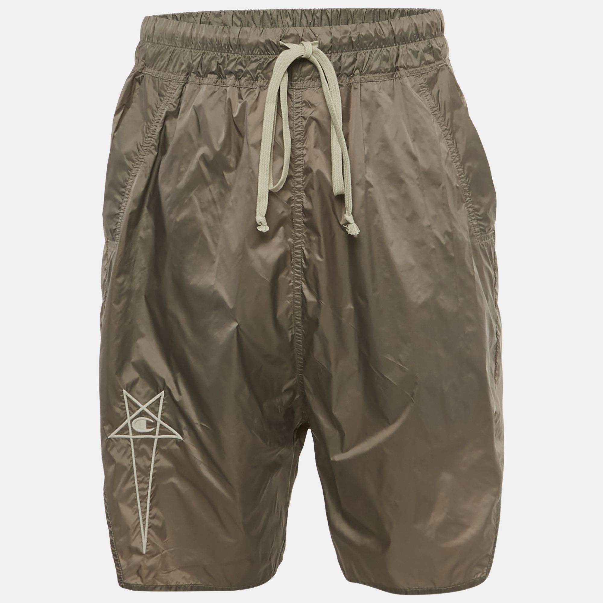 Pre-owned Rick Owens X Champion Grey Embroidered Nylon Shorts L In Gray