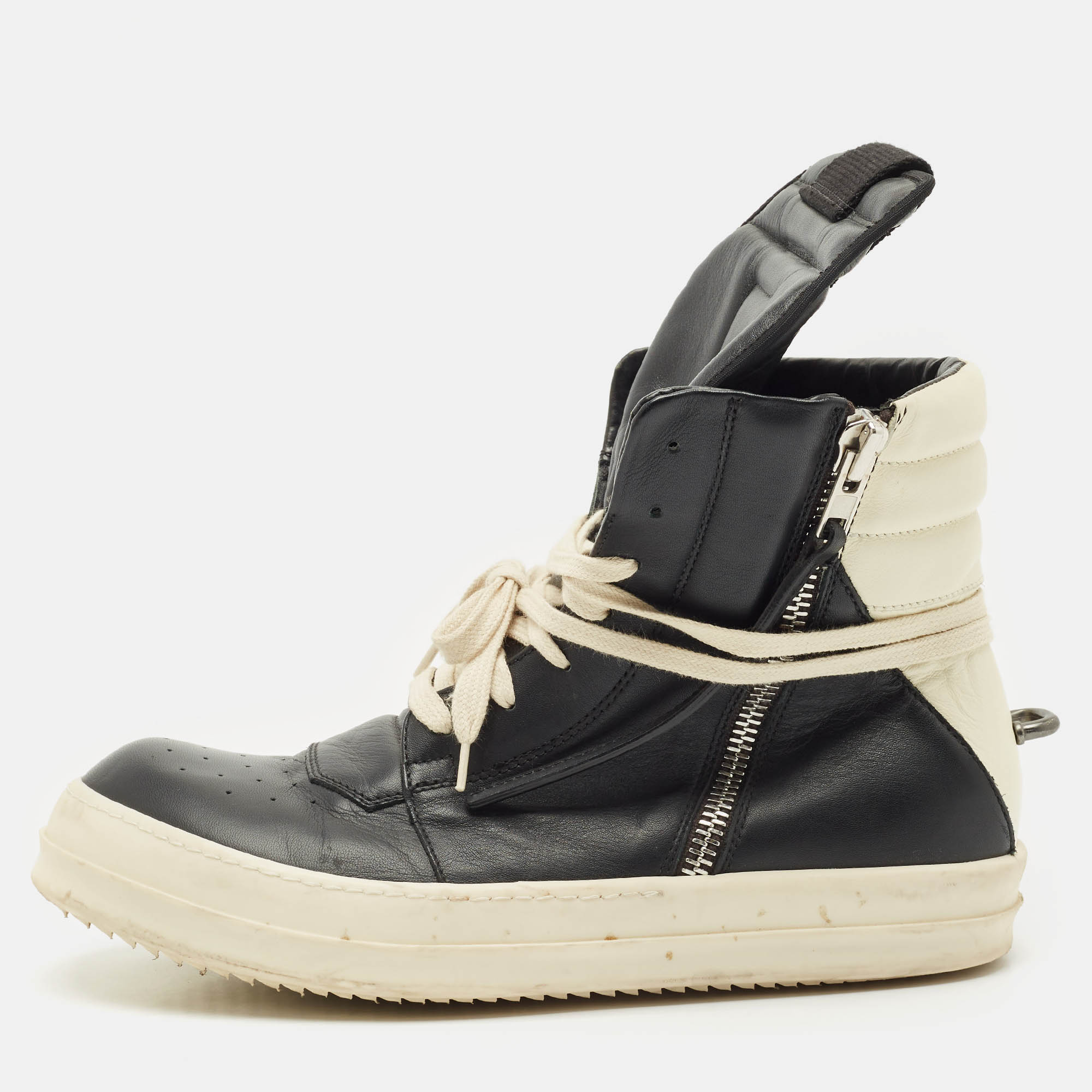 

Rick Owens Black Leather Geobasket Sneakers Size