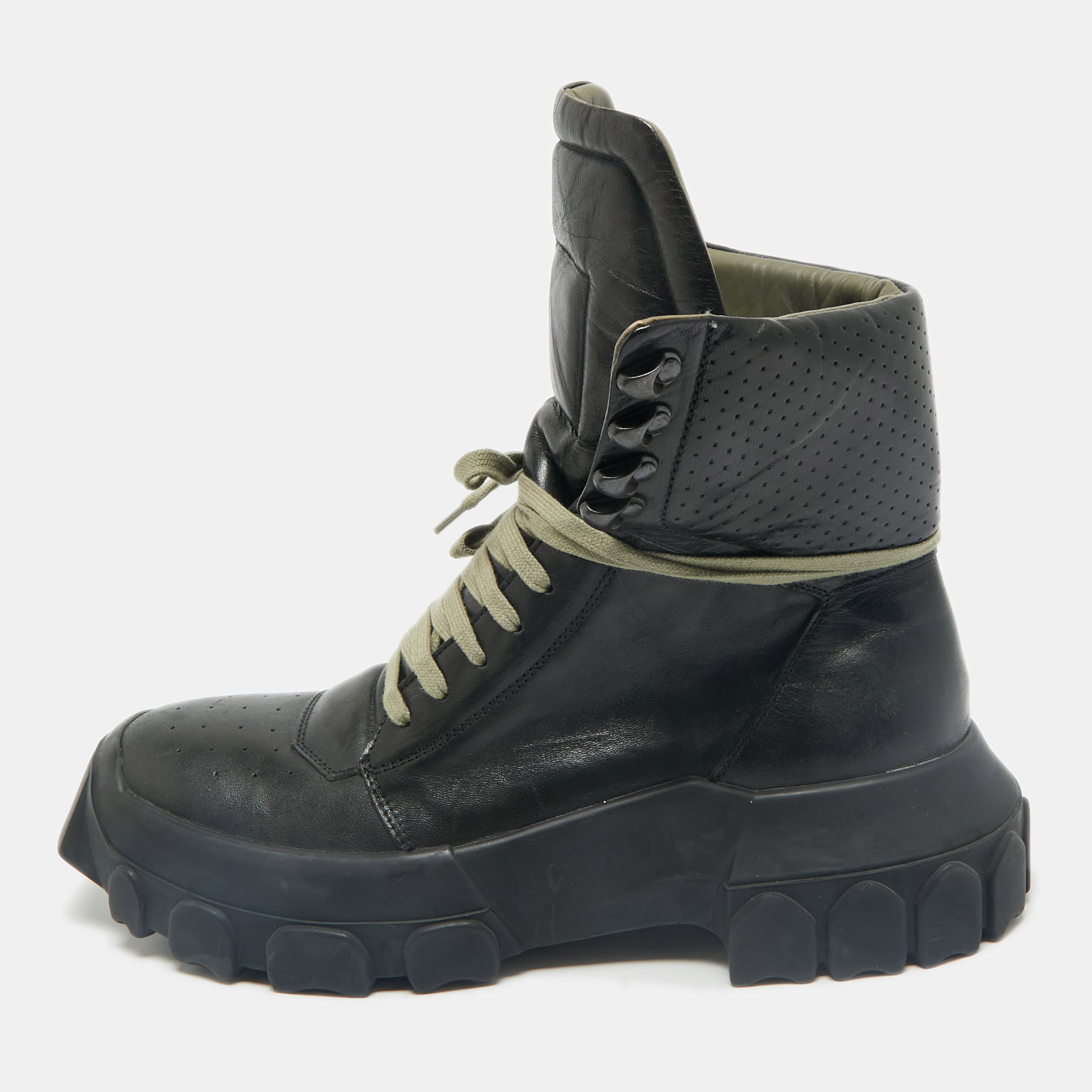 

Rick Owens Black Leather Tractor Dunk Boots Size