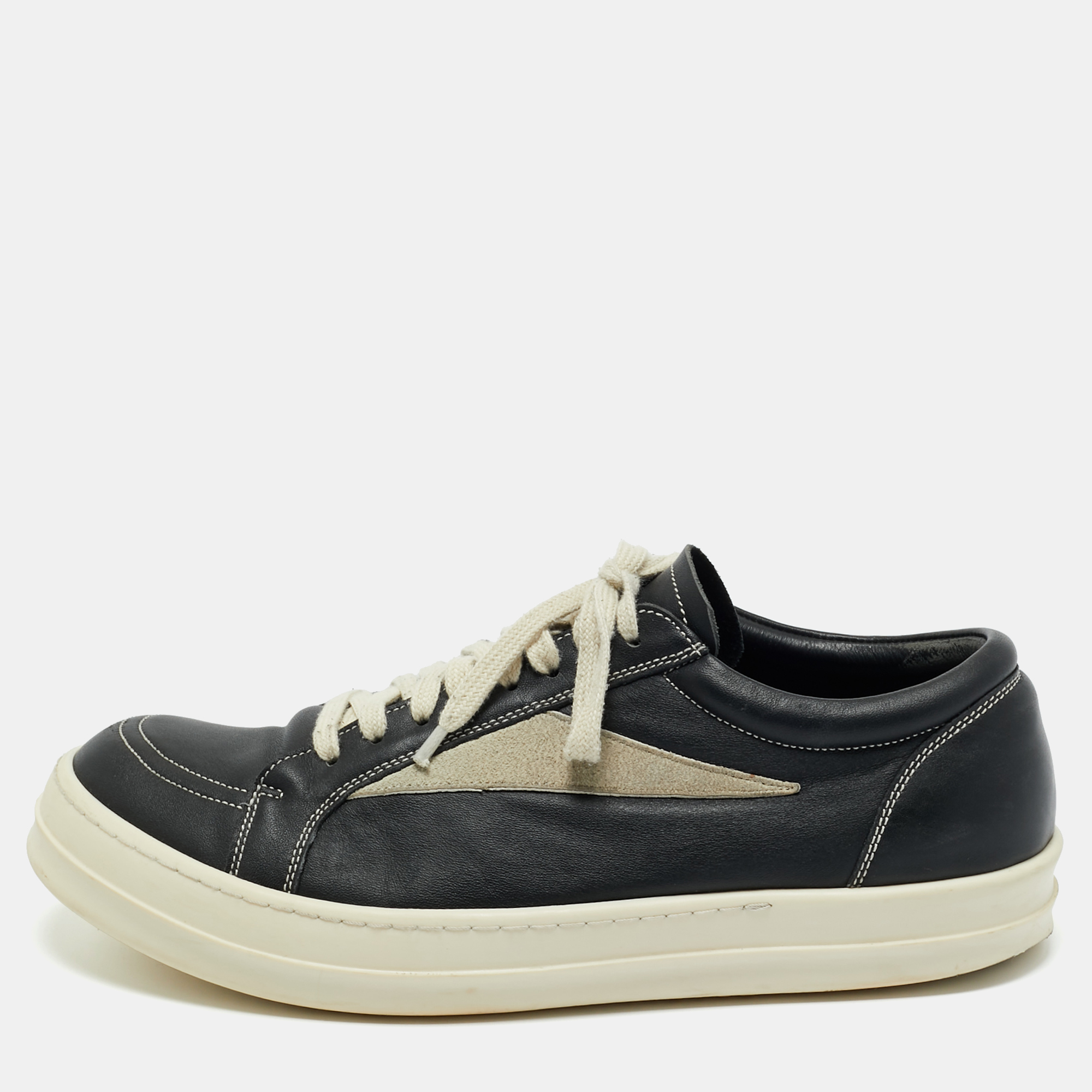 

Rick Owens Black Leather and Suede Lace Up Sneakers Size