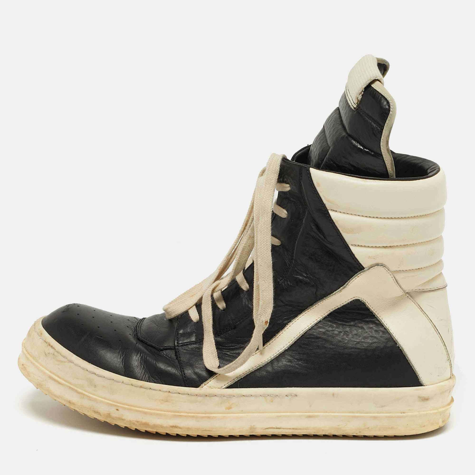 

Rick Owens Geobasket Size  Black Leather High Top Sneakers