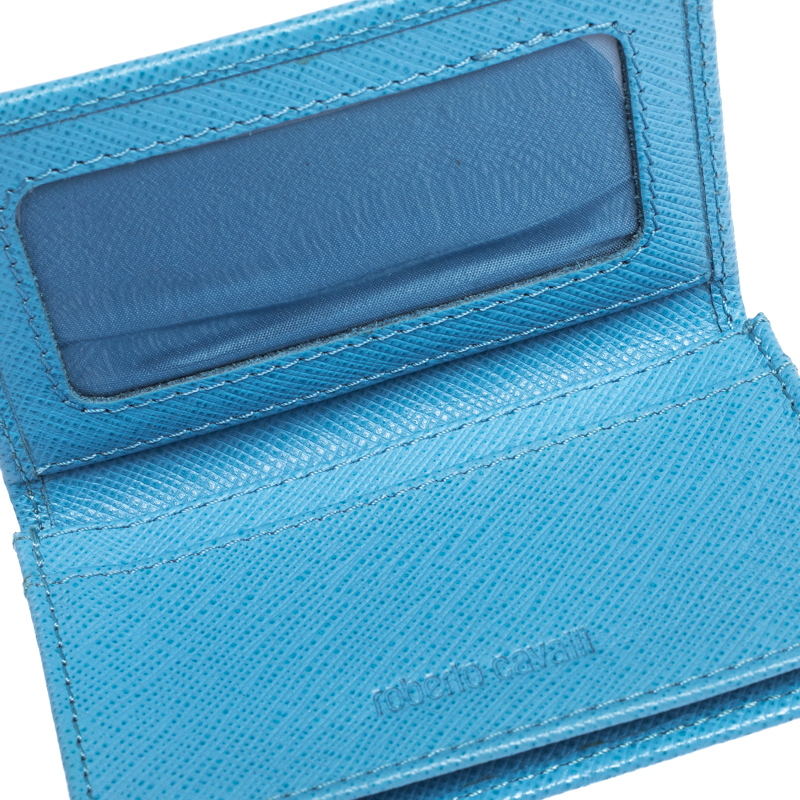 

Roberto Cavalli Turquoise Leather Card Holder, Blue