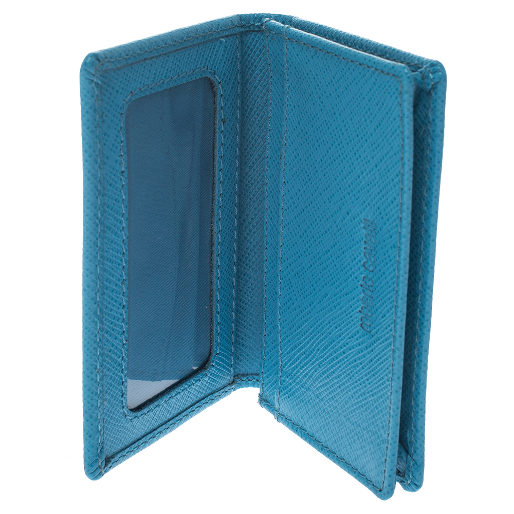 

Roberto Cavalli Turquoise Leather Card Holder, Blue