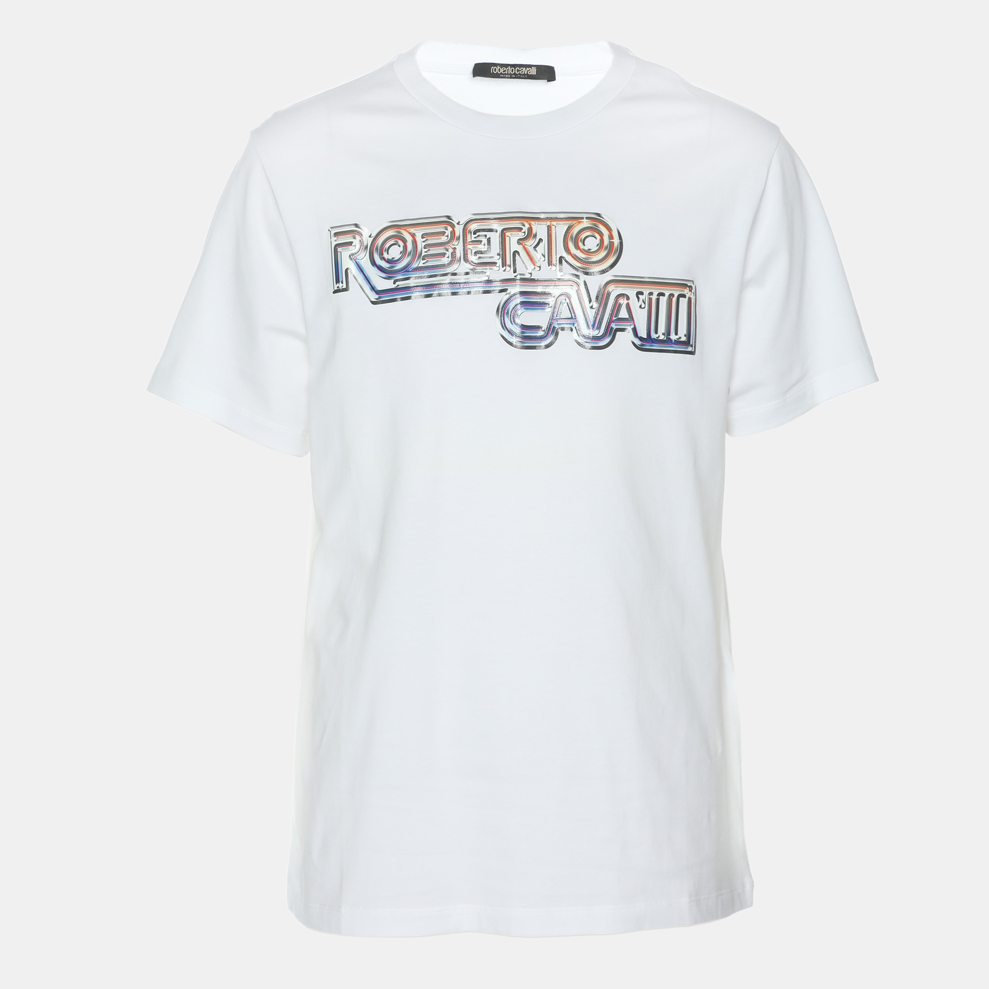 

Robert Cavalli White Jersey Logo Print T-Shirt L