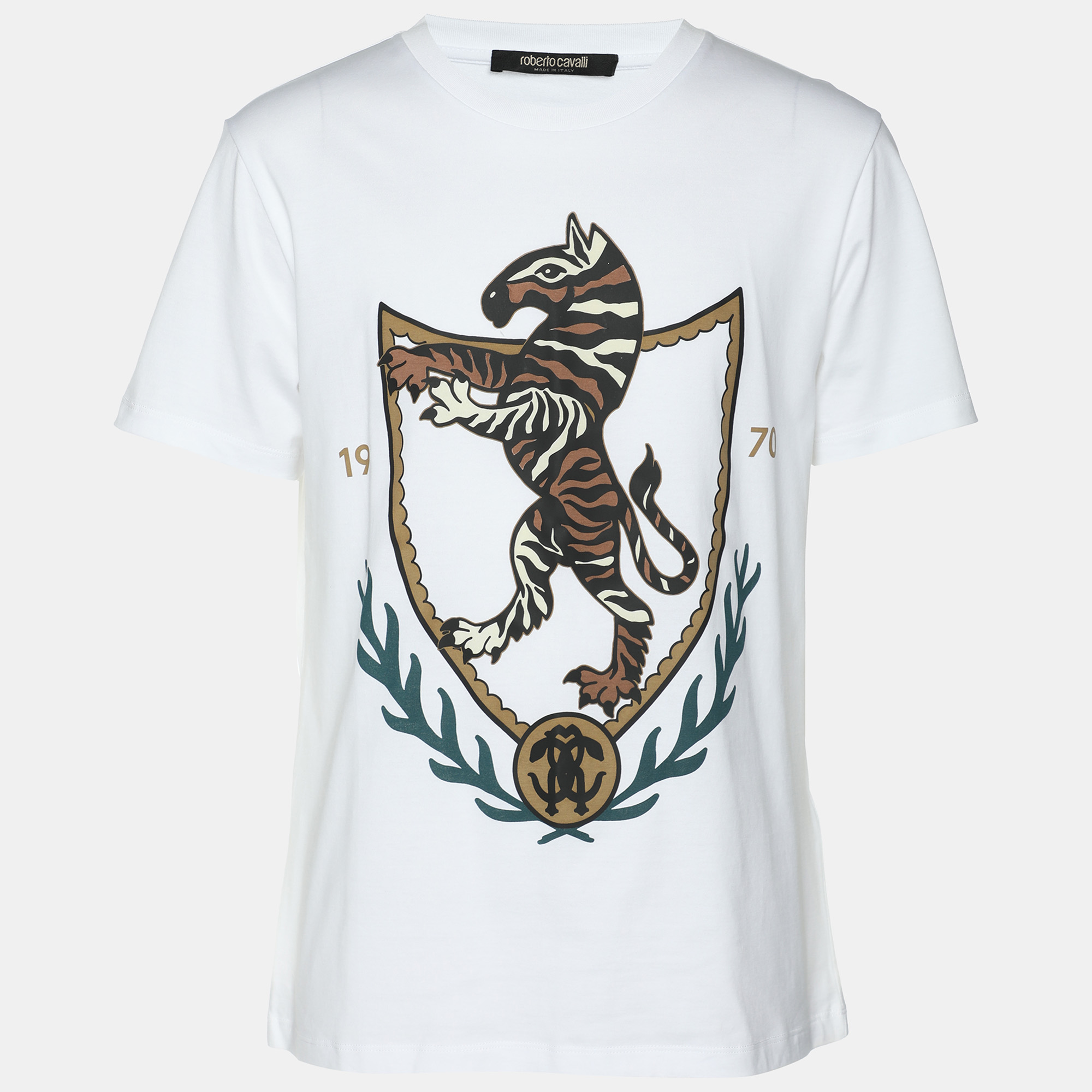 

Robert Cavalli White Jersey Tiger Print T-Shirt M