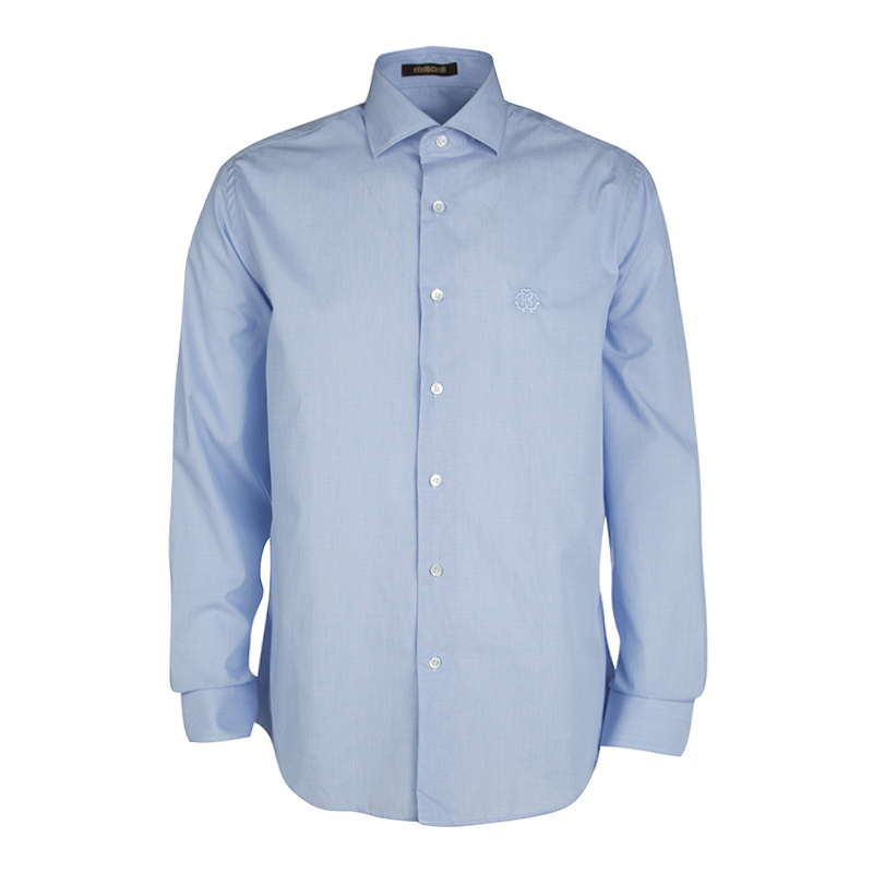 Roberto Cavalli Blue Cotton Long Sleeve Button Front Slim Fit Shirt XL