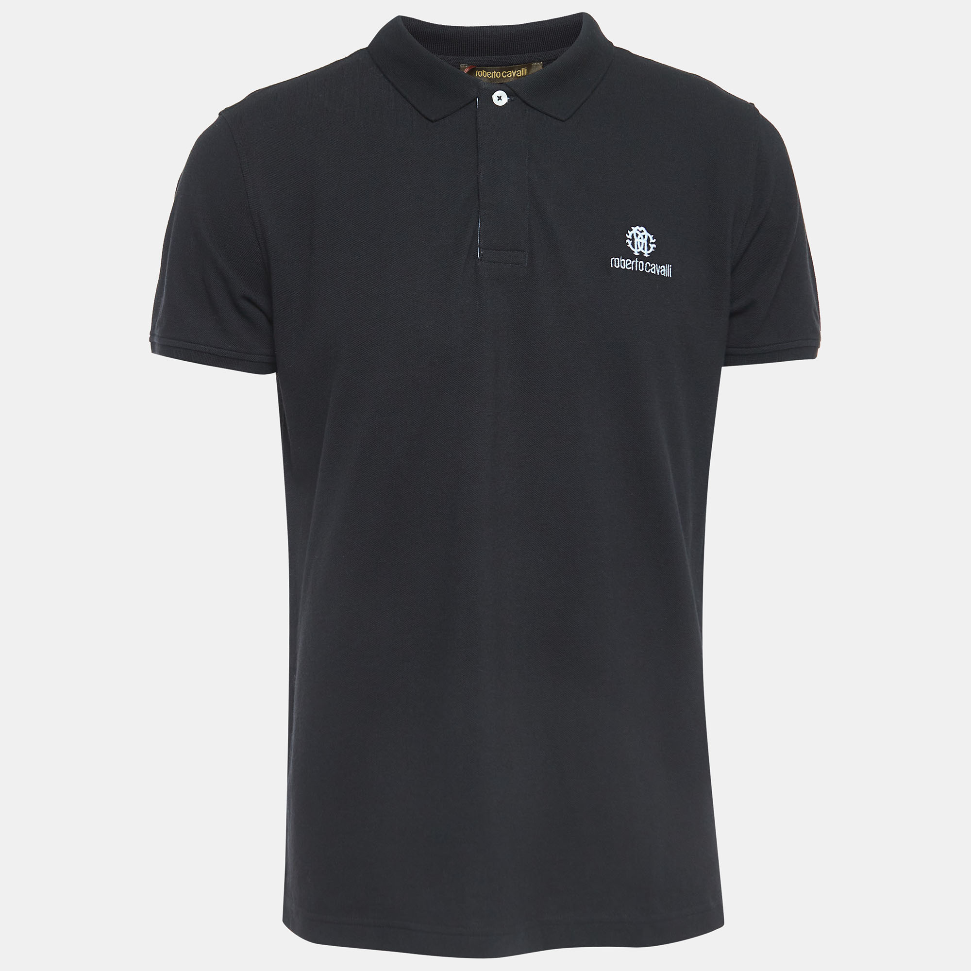 

Roberto Cavalli Black Logo Embroidered Cotton Polo T-Shirt XL