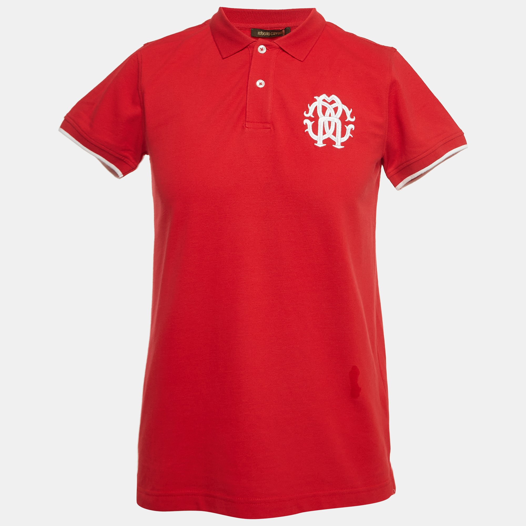

Roberto Cavalli Red Logo Embroidered Cotton Pique Polo T-Shirt