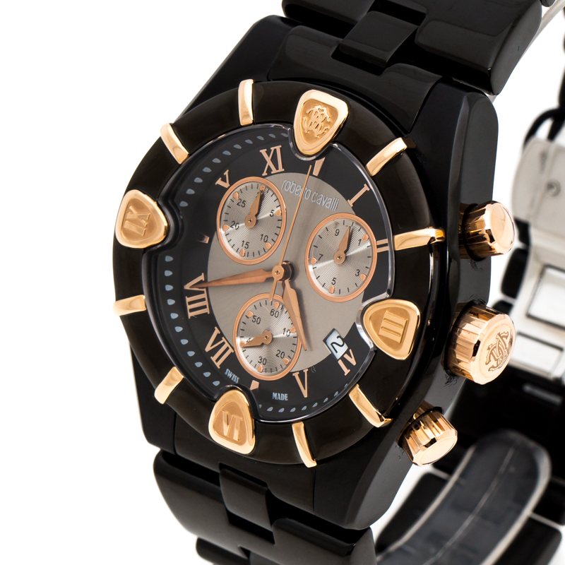 

Roberto Cavalli Black PVD Coated Stainless Steel Diamond Time R7253616045 Chronograph Men's Wristwatch