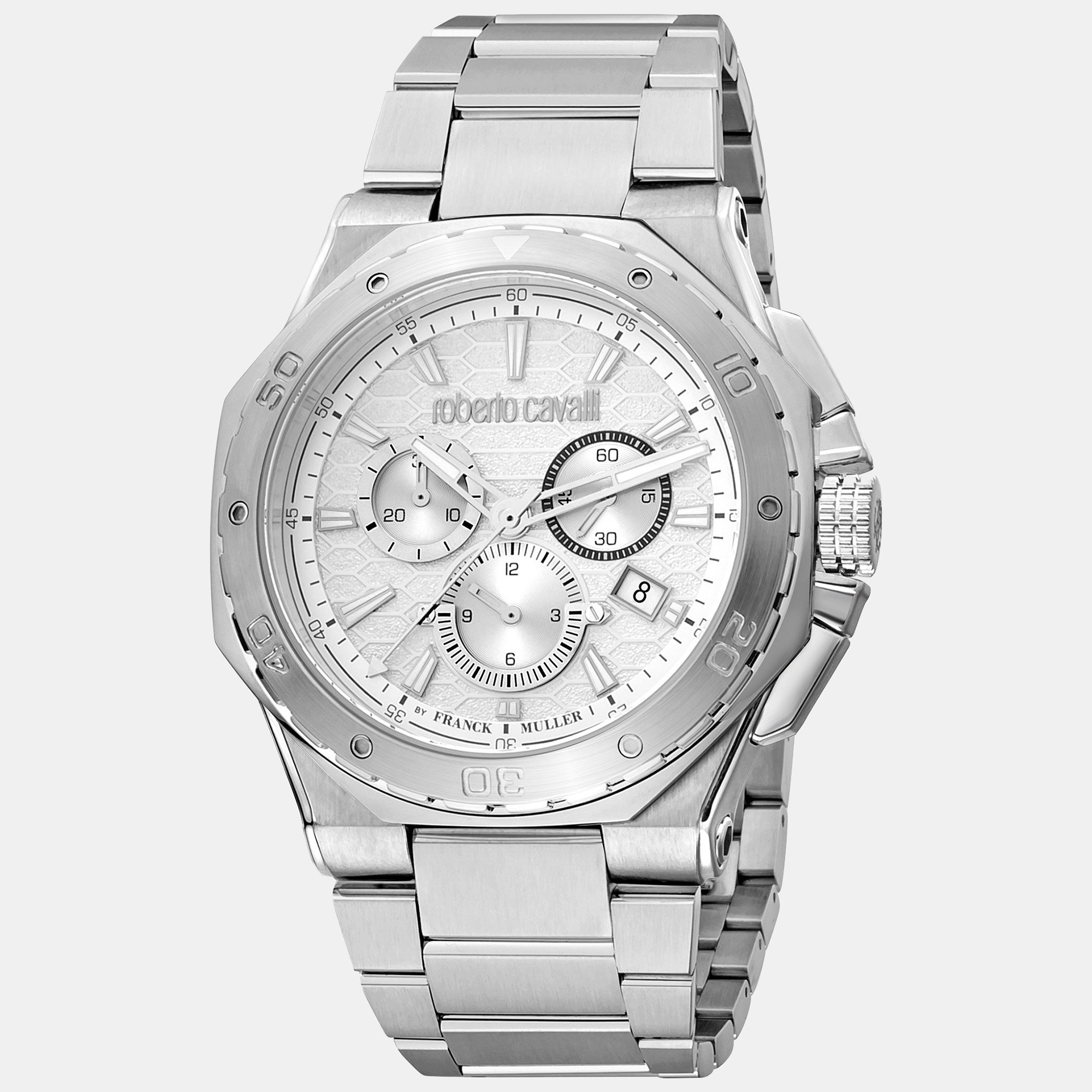 Pre-owned Roberto Cavalli By Franck Muller Men's Rv1g153m0041 43mm Quartz Watch In Silver