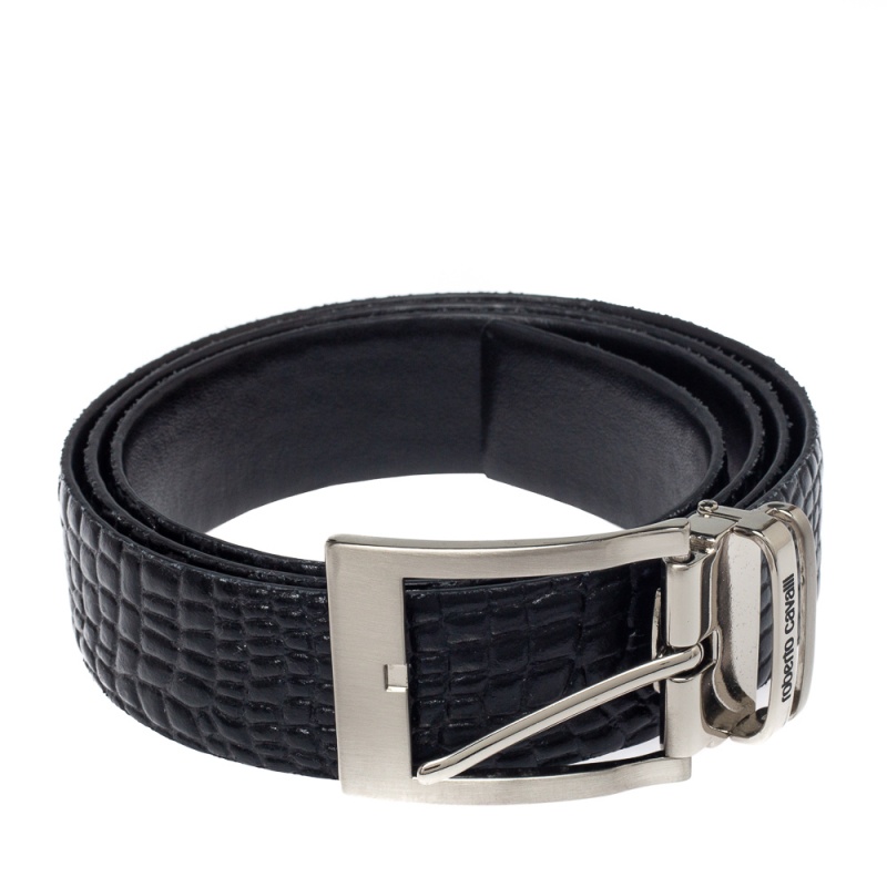 

Robert Cavalli Black Croc Embossed Buckle Belt