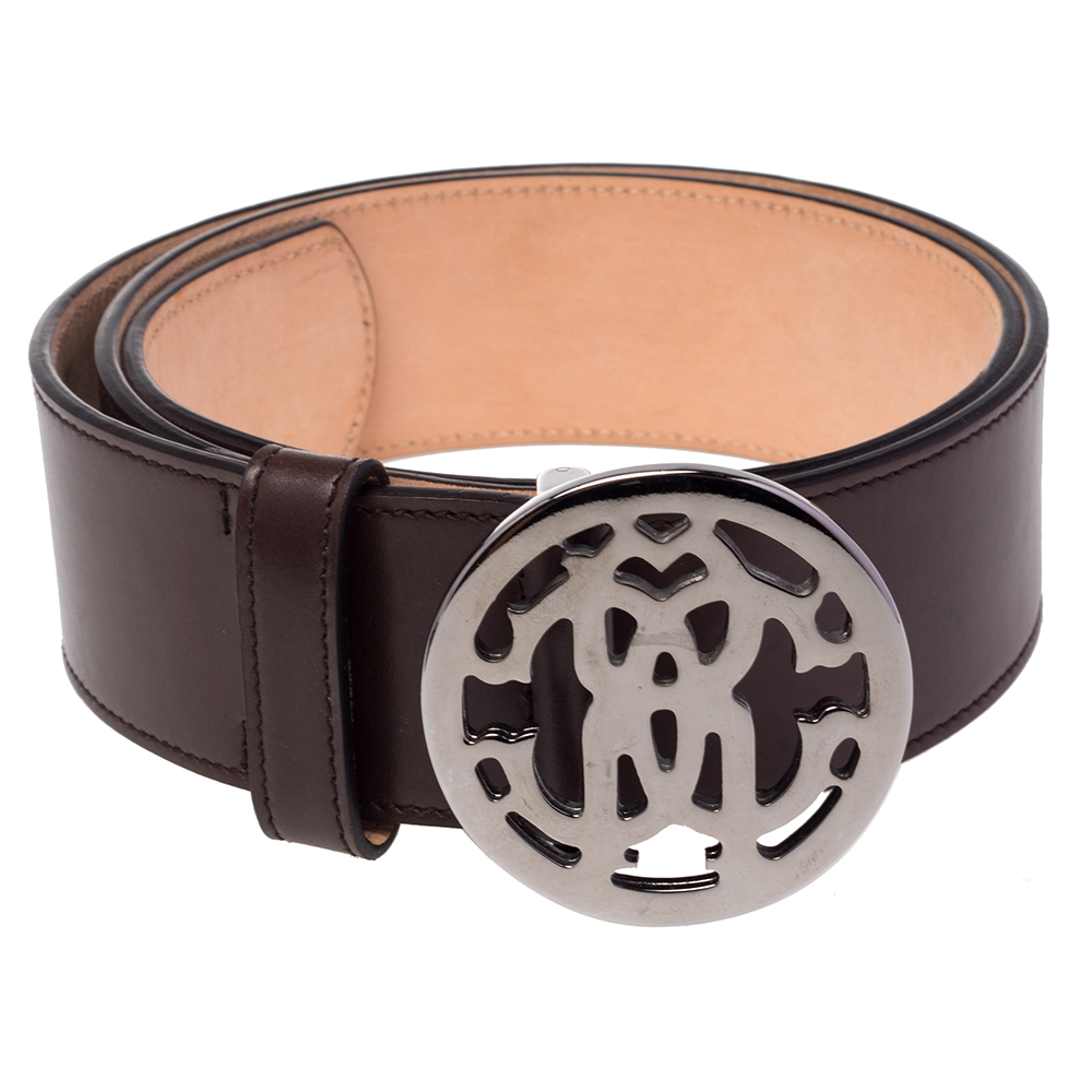 

Roberto Cavalli Brown Leather Logo Buckle Belt