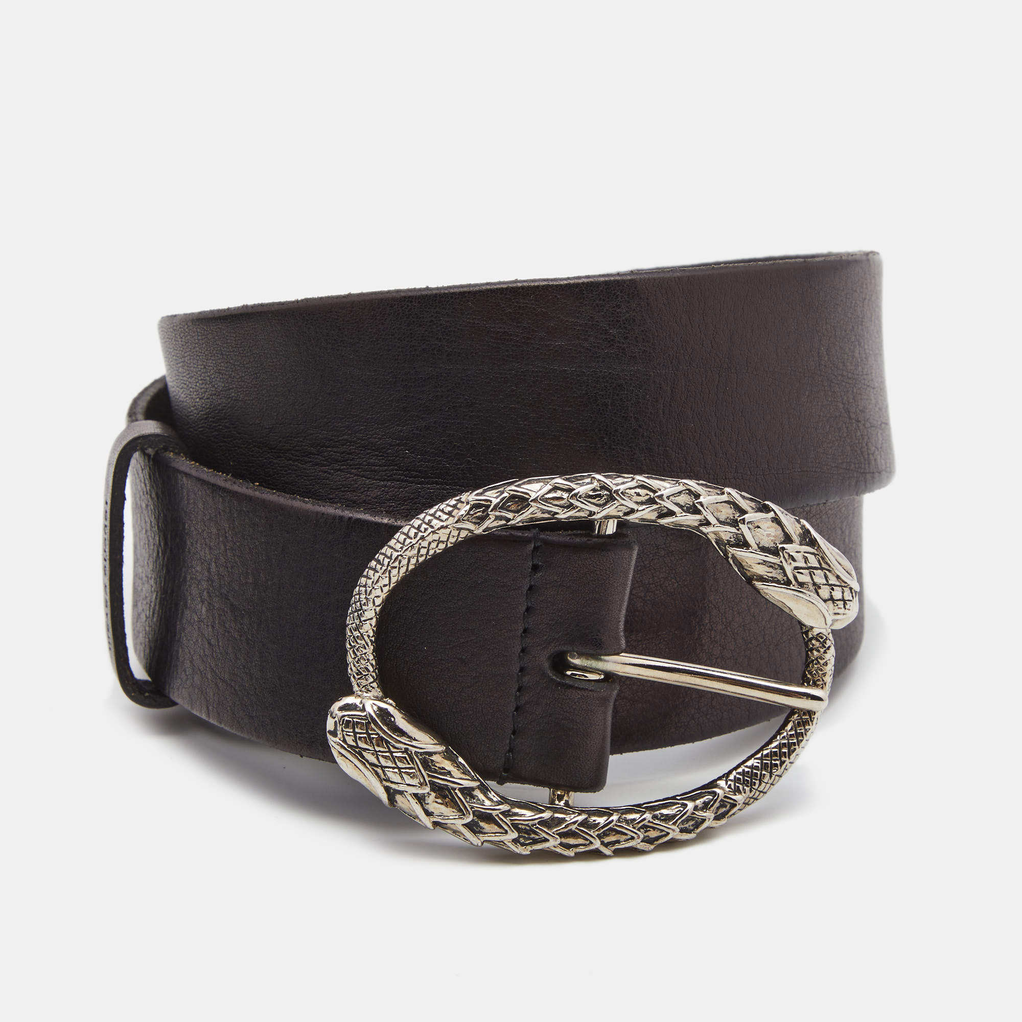 

Roberto Cavalli Black Leather Snake Buckle Belt