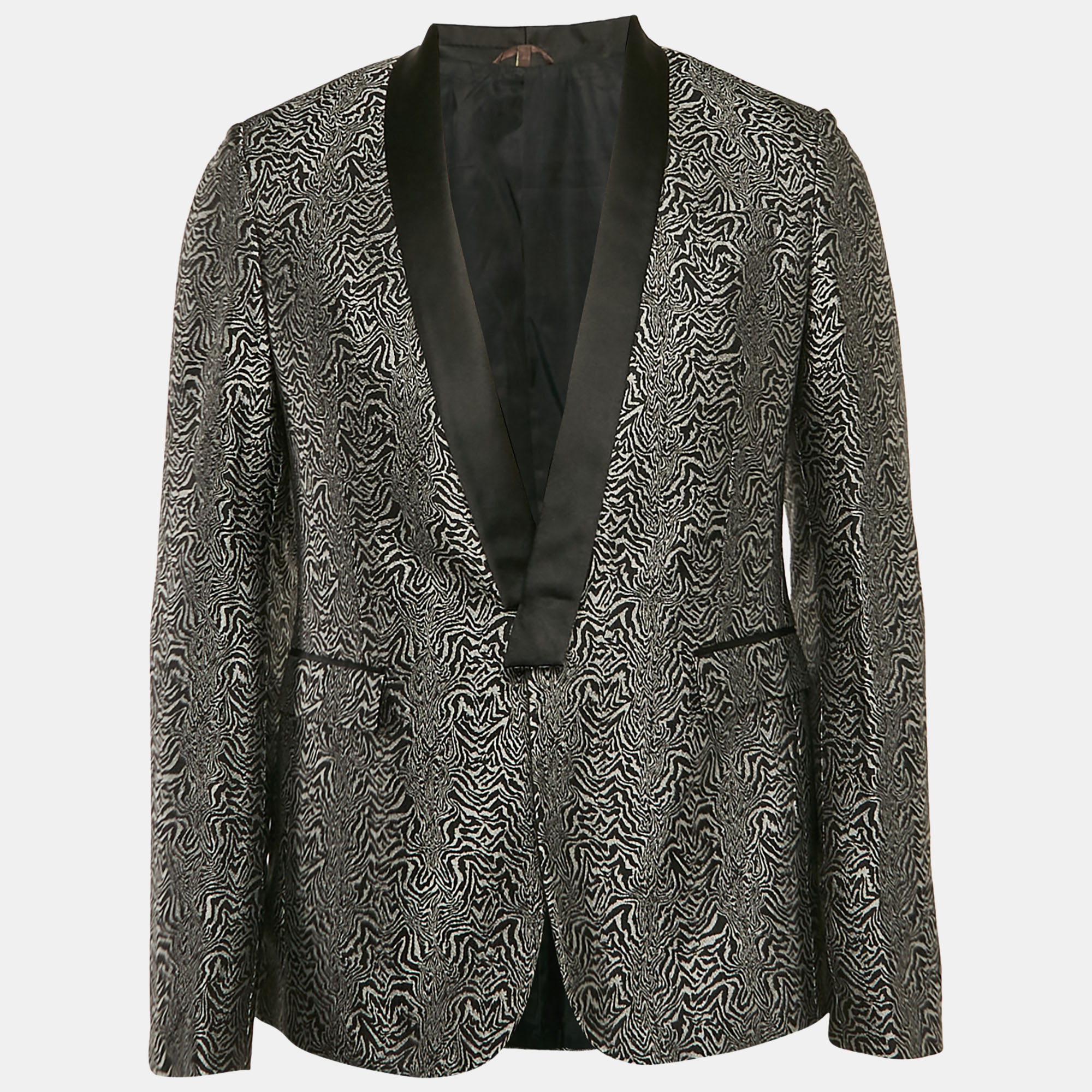 

Roberto Cavalli Black/Grey Patterned Silk Single Breasted Blazer M