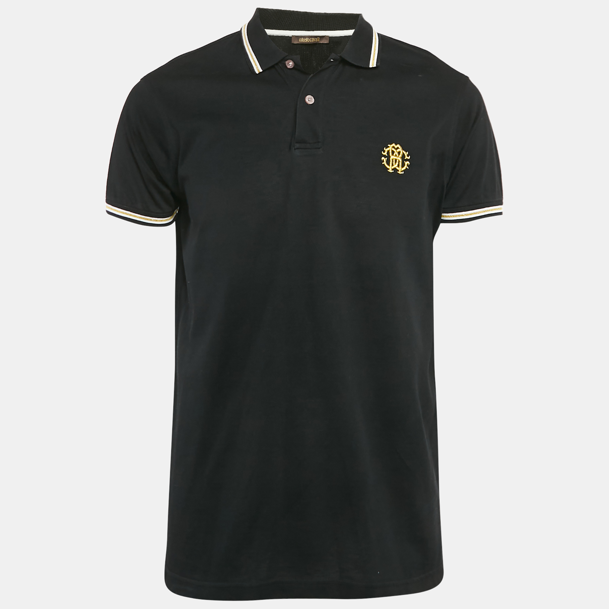 

Roberto Cavalli Black Cotton Pique Polo T-Shirt L