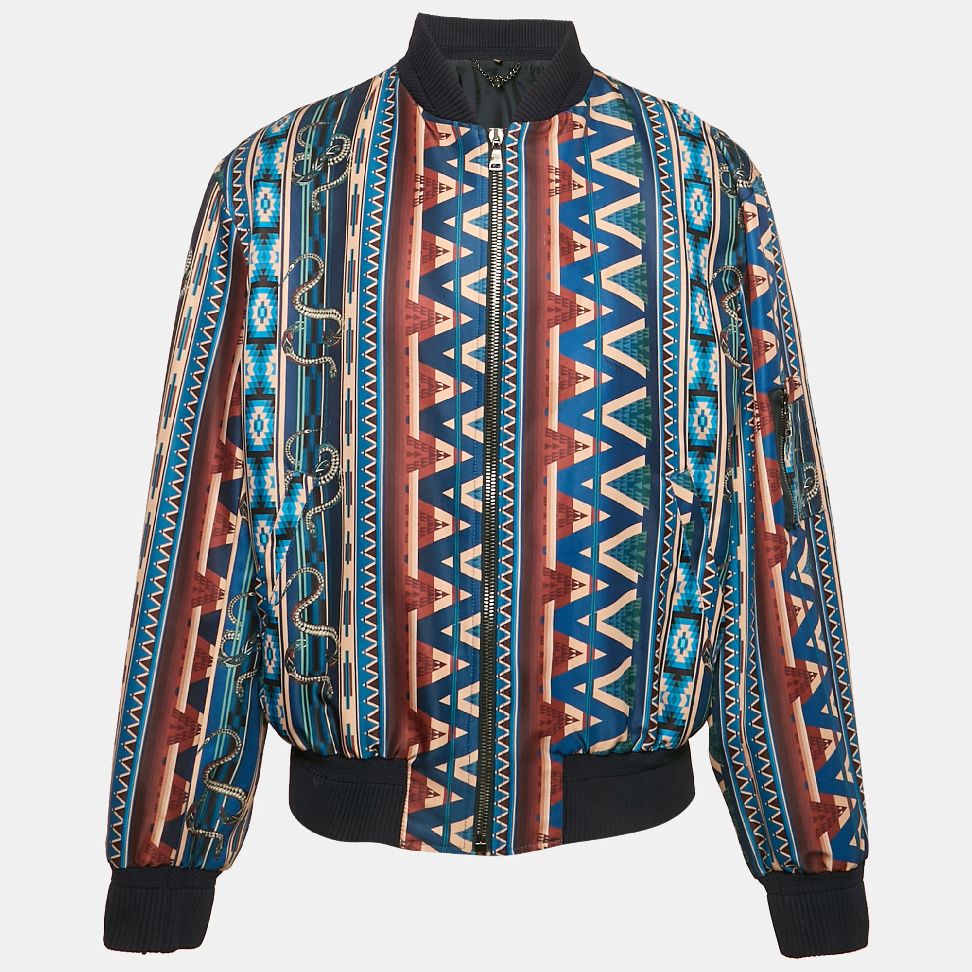 

Roberto Cavalli Blue Printed Crepe Zip-Up Jacket XXXL