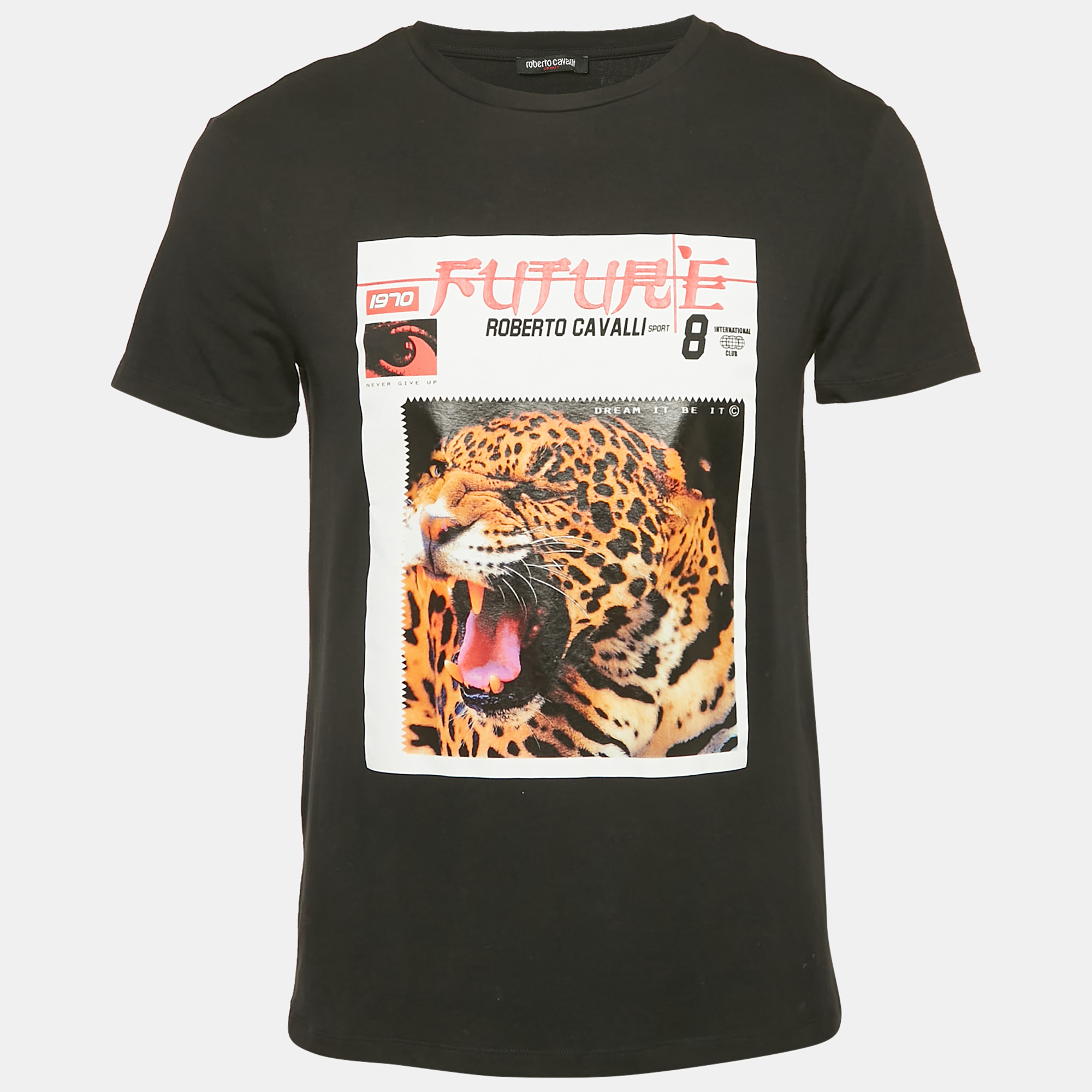 Roberto Cavalli Sport Black Leopard Print Jersey T-Shirt S