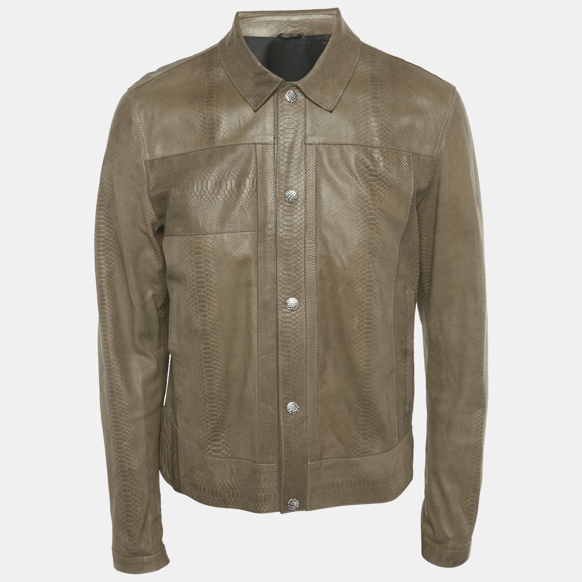 

Roberto Cavalli Brown Reptile Textured Leather Button Front Jacket L