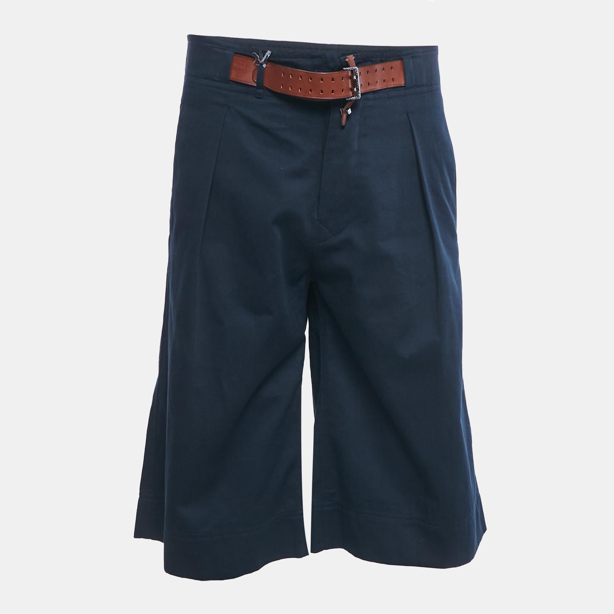 

Roberto Cavalli Blue Gabardine Belted Bermuda Shorts M