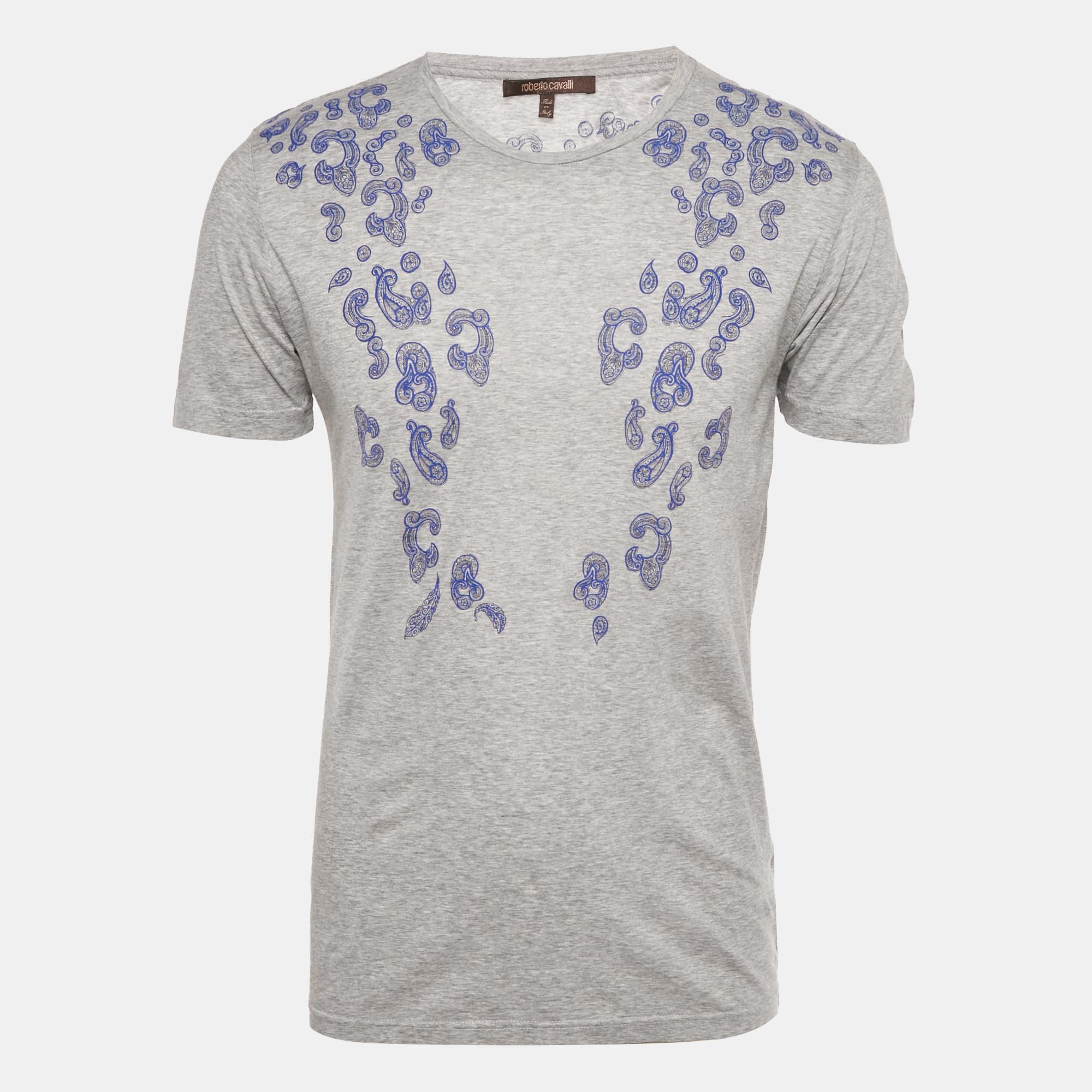 

Roberto Cavalli Grey Paisley Print Jersey Crew Neck T-Shirt M