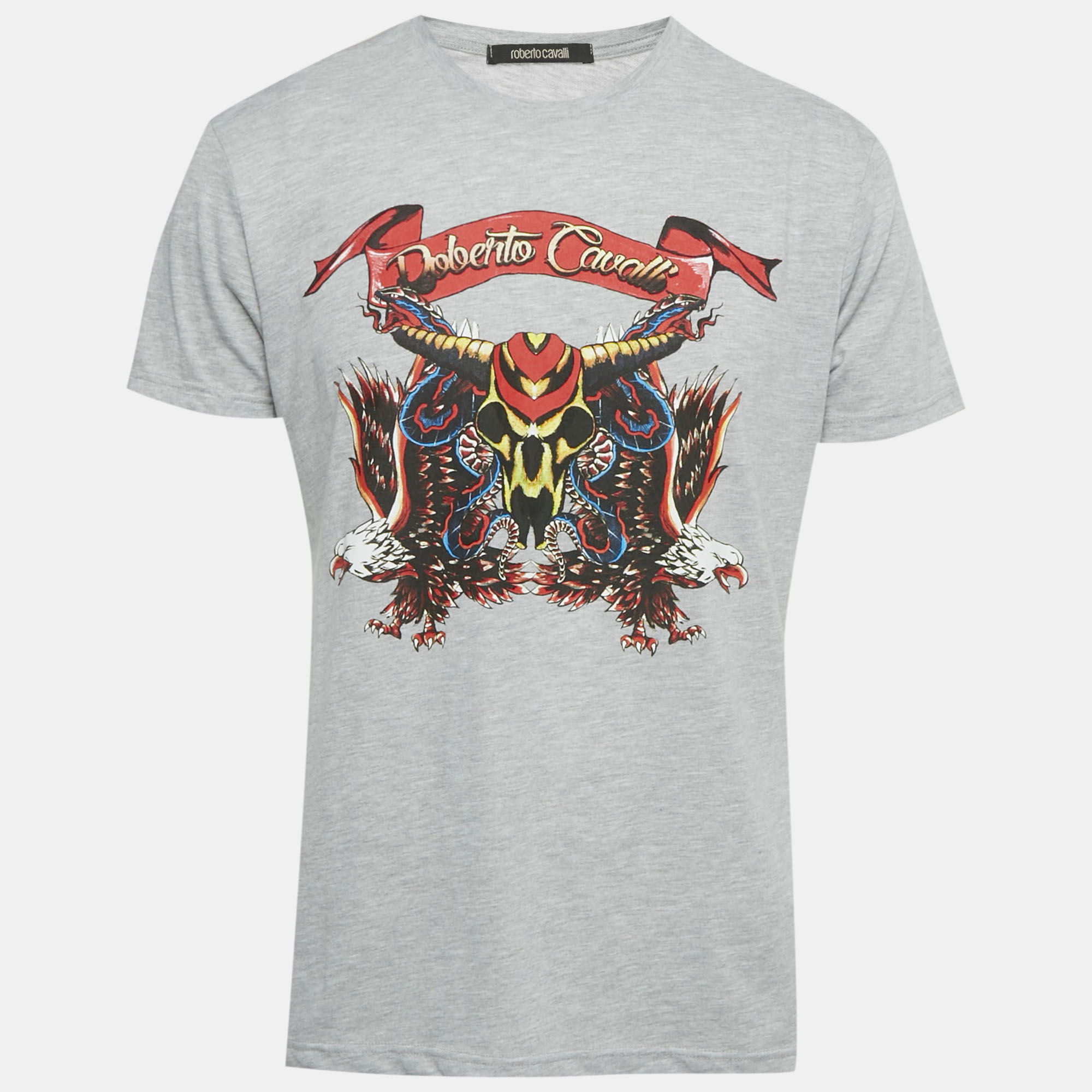 

Roberto Cavalli Grey Eagle Print Jersey T-Shirt XL