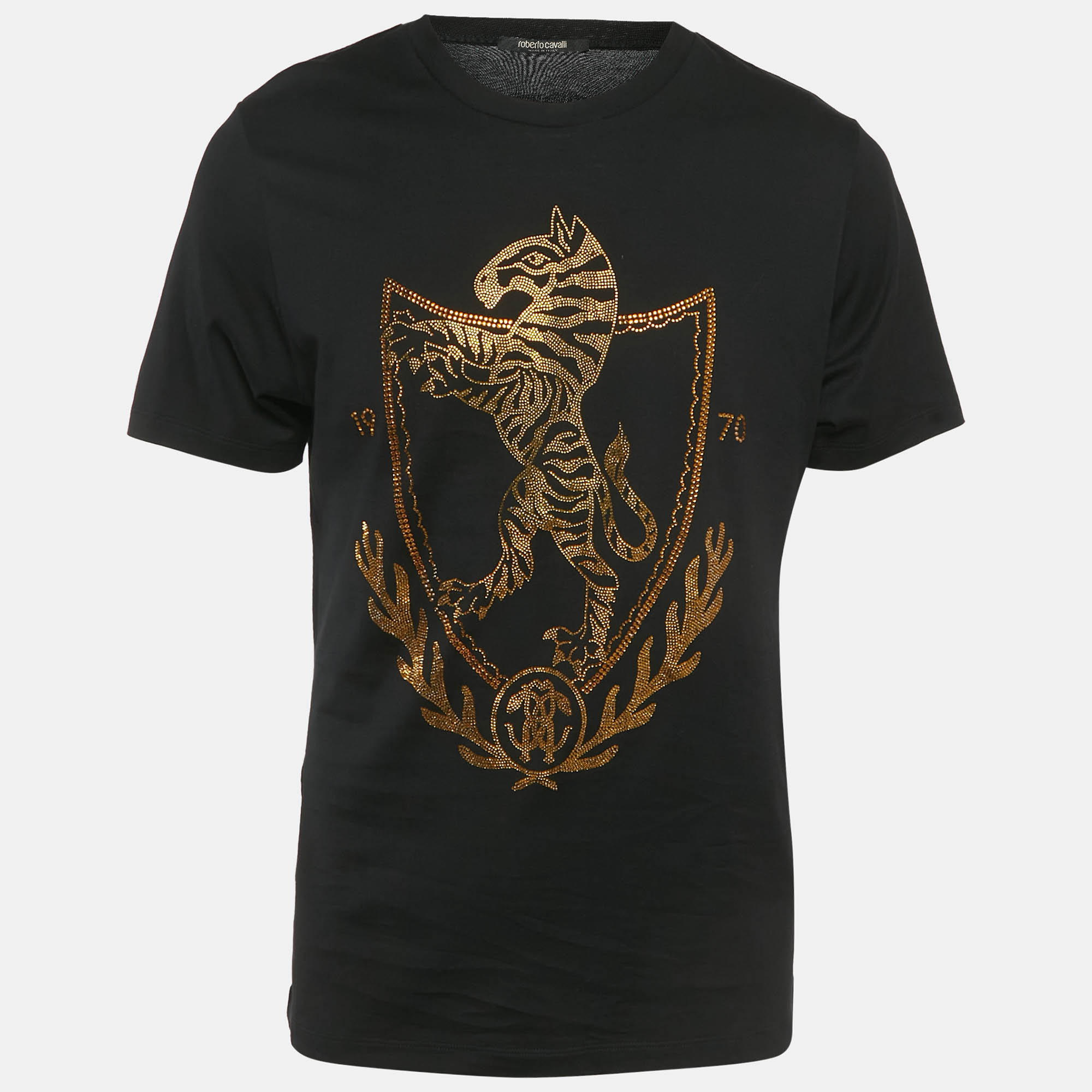 

Roberto Cavalli Black Crest Crystal Embellished Cotton Knit T-Shirt L