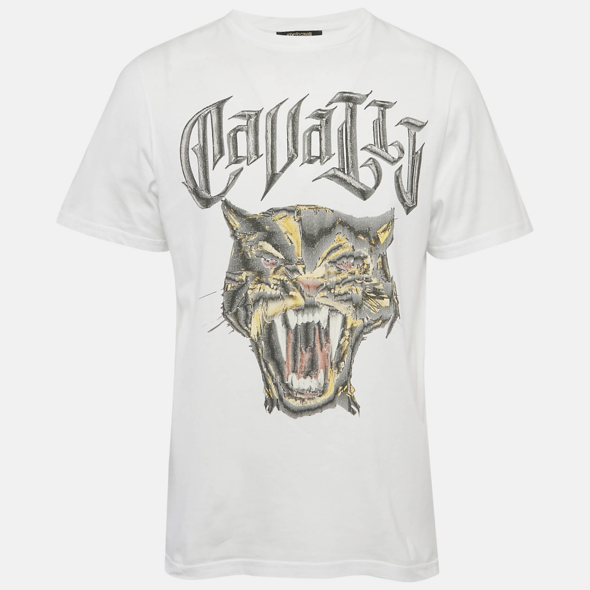 

Roberto Cavalli White Big Cat Print Jersey T-Shirt M
