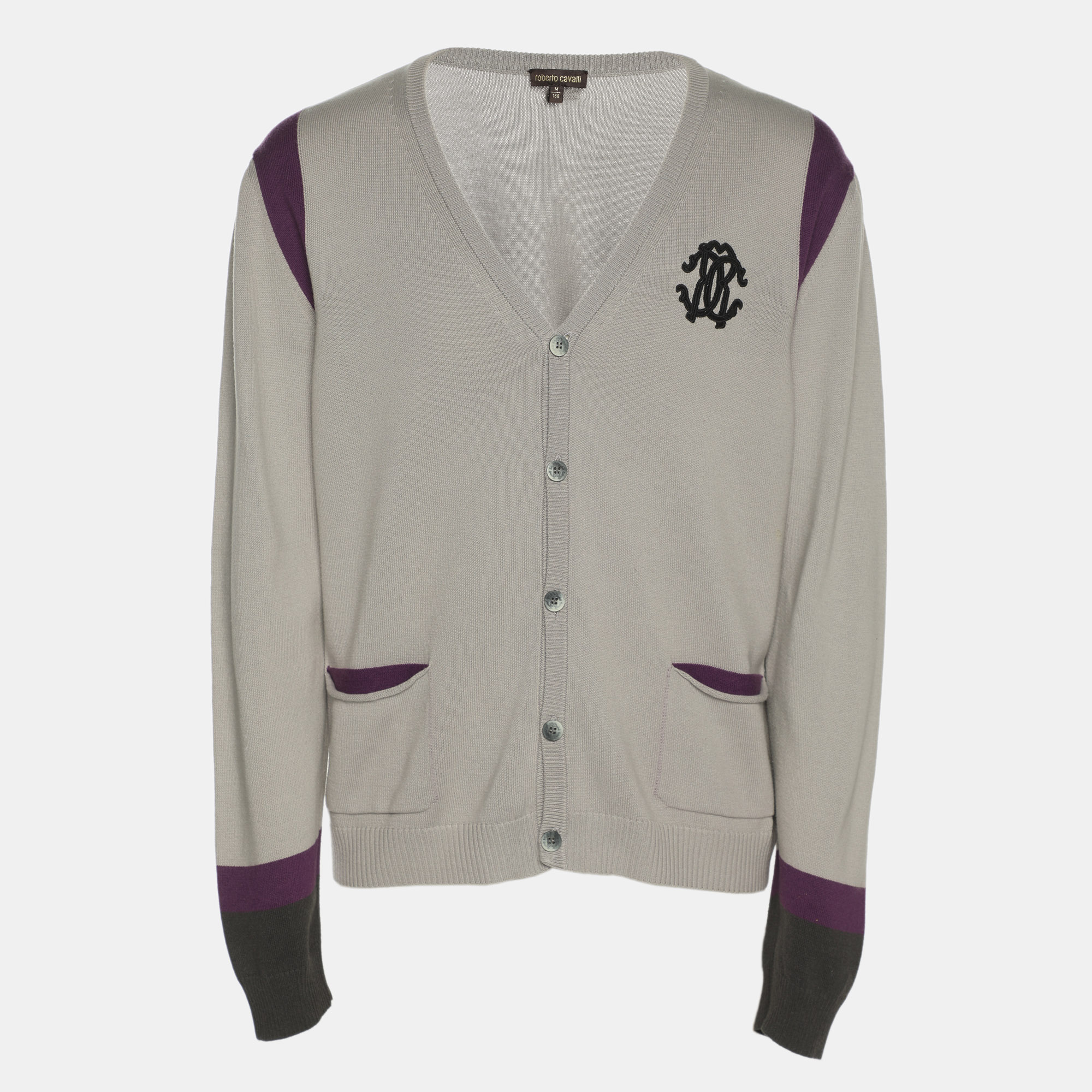 

Roberto Cavalli Tri Color Rib Knit Cardigan M, Grey