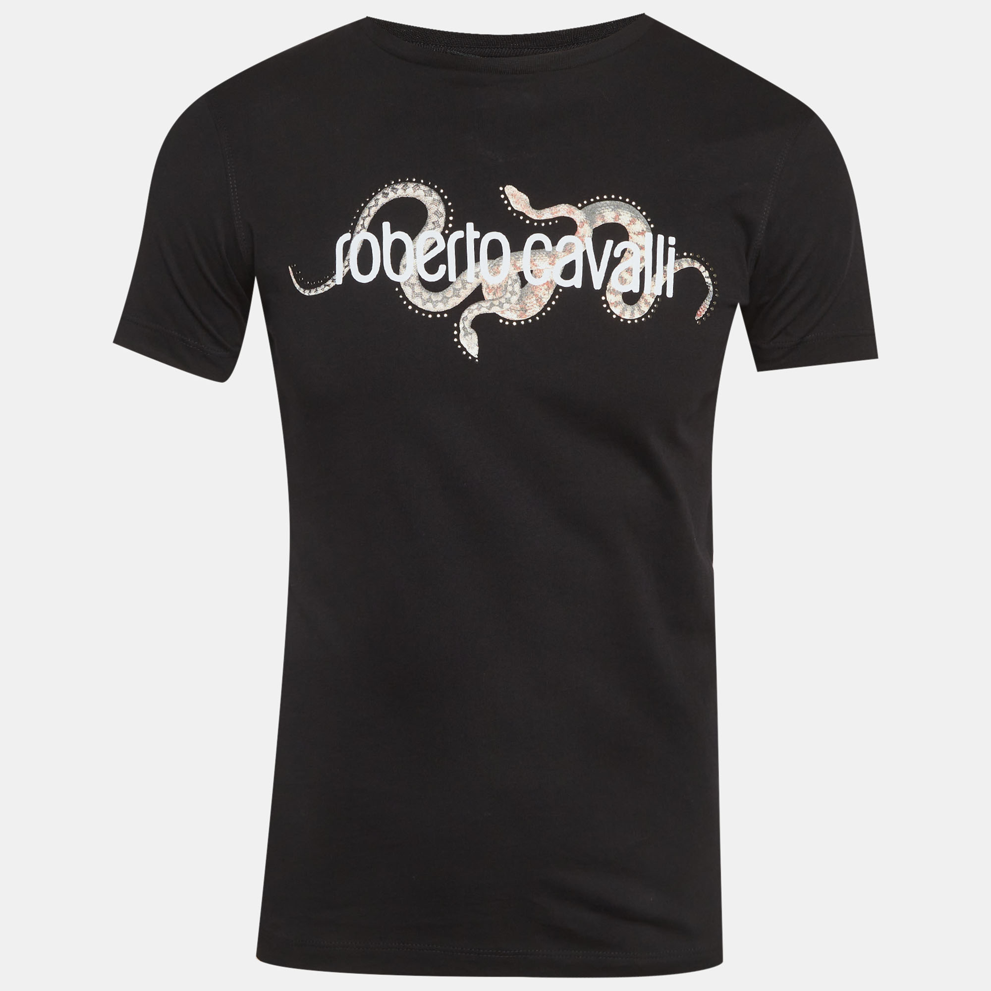 

Roberto Cavalli Black Snake Graphic Logo Crew Neck T-Shirt S
