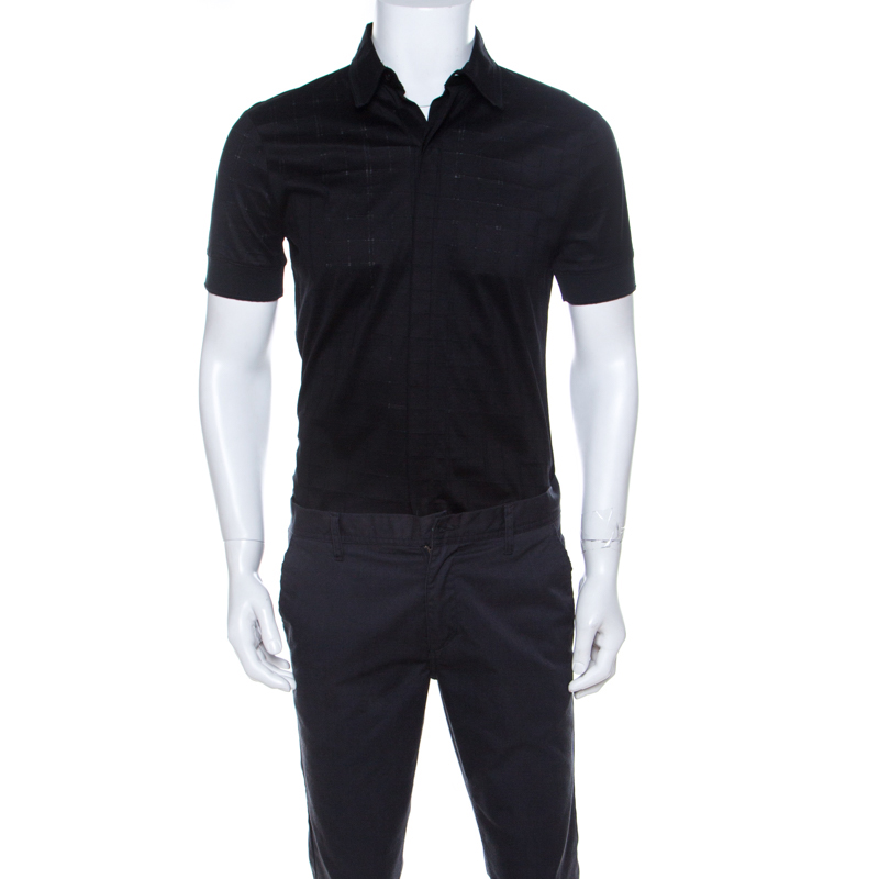 Pre Owned Class by Roberto Cavalli Black Windowpane Checked Cotton Short Sleeve Shirt M