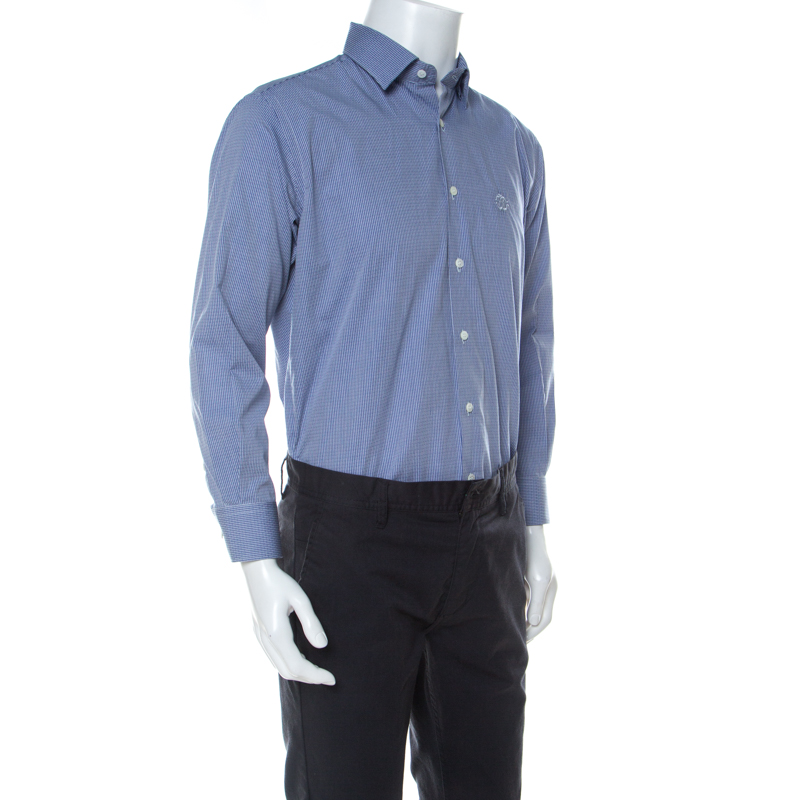 

Roberto Cavalli Blue Cotton Dobby Jacquard Long Sleeve Shirt