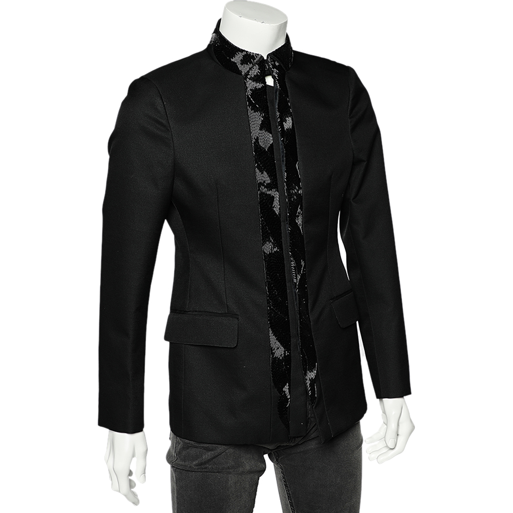 

Roberto Cavalli Black Wool Embellished Trimmed Buttoned Jacket