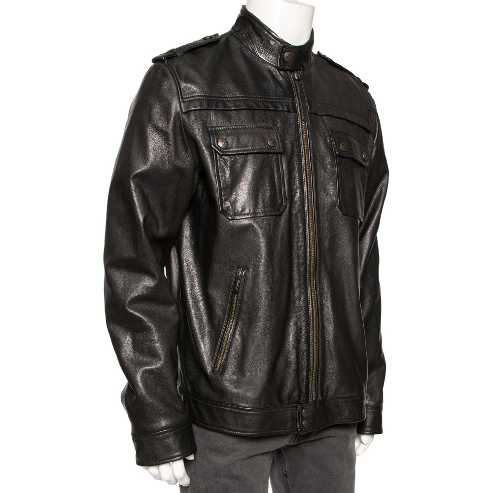 

Just Cavalli Black Leather Zip Front Jacket