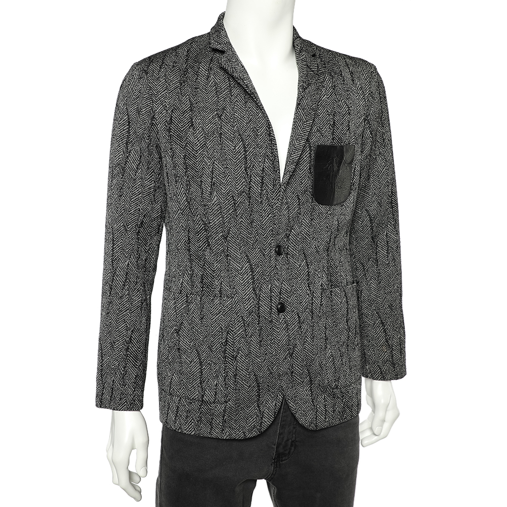 

Roberto Cavalli Monochrome Patterned Wool Button Front Jacket, Grey