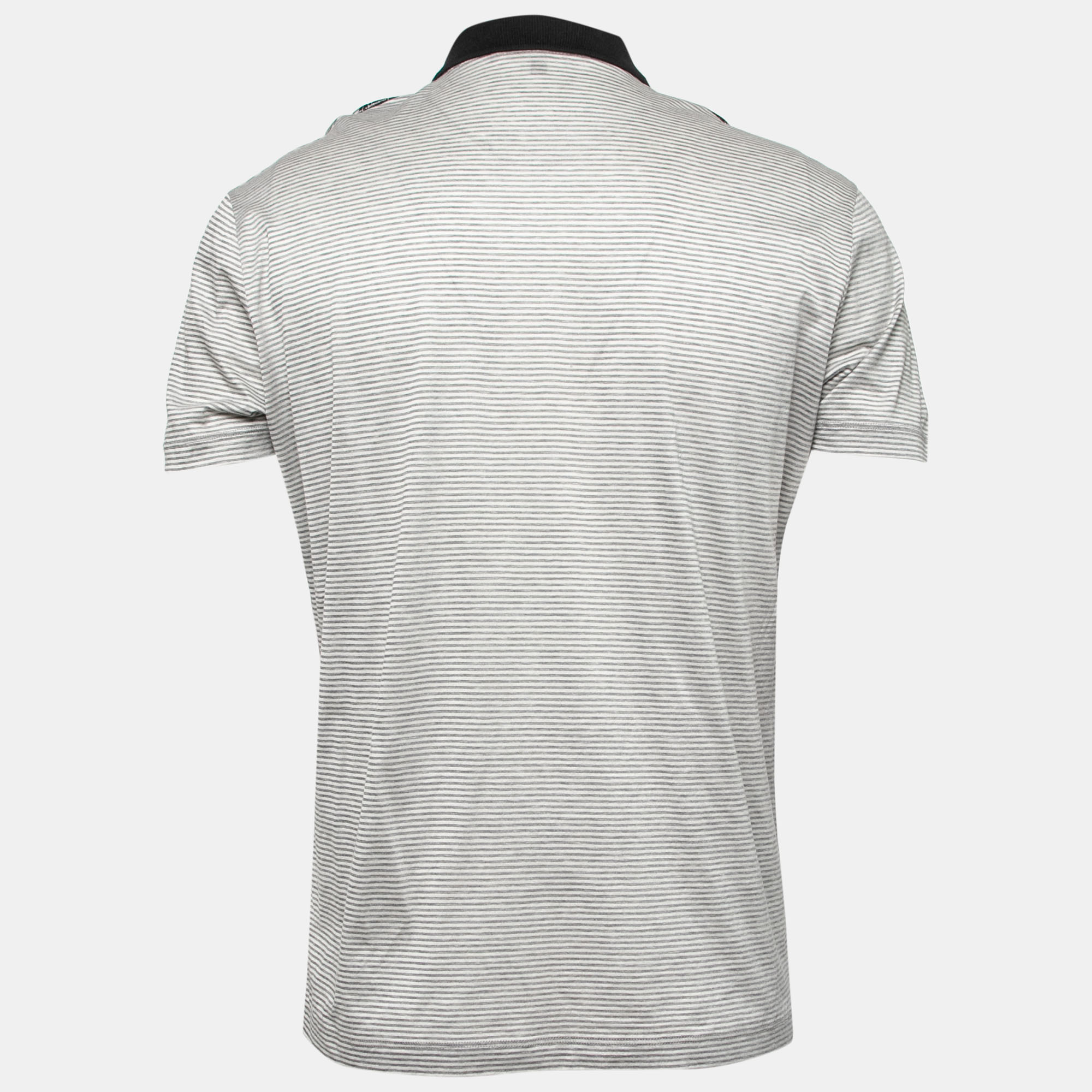 

Roberto Cavalli Grey Striped Printed Cotton Polo T-Shirt