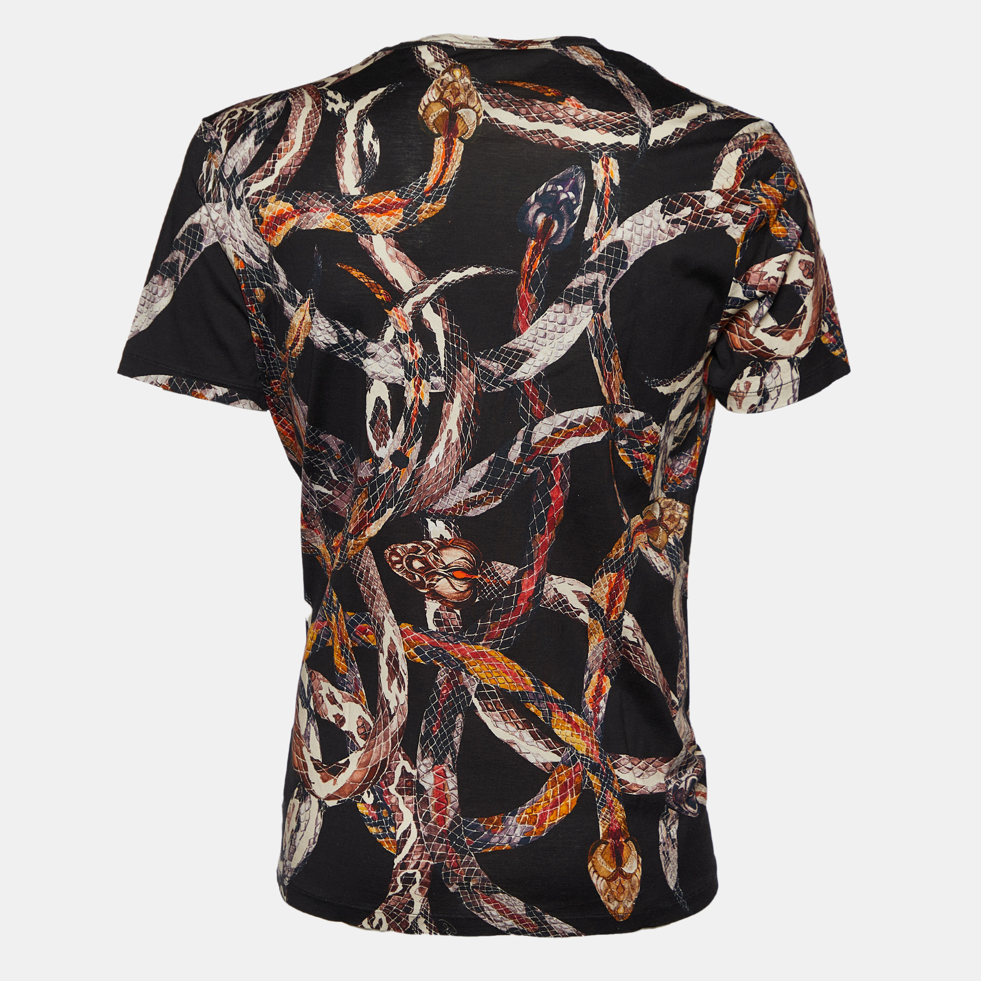 

Roberto Cavalli Black Snake Print Cotton Crew Neck T-Shirt