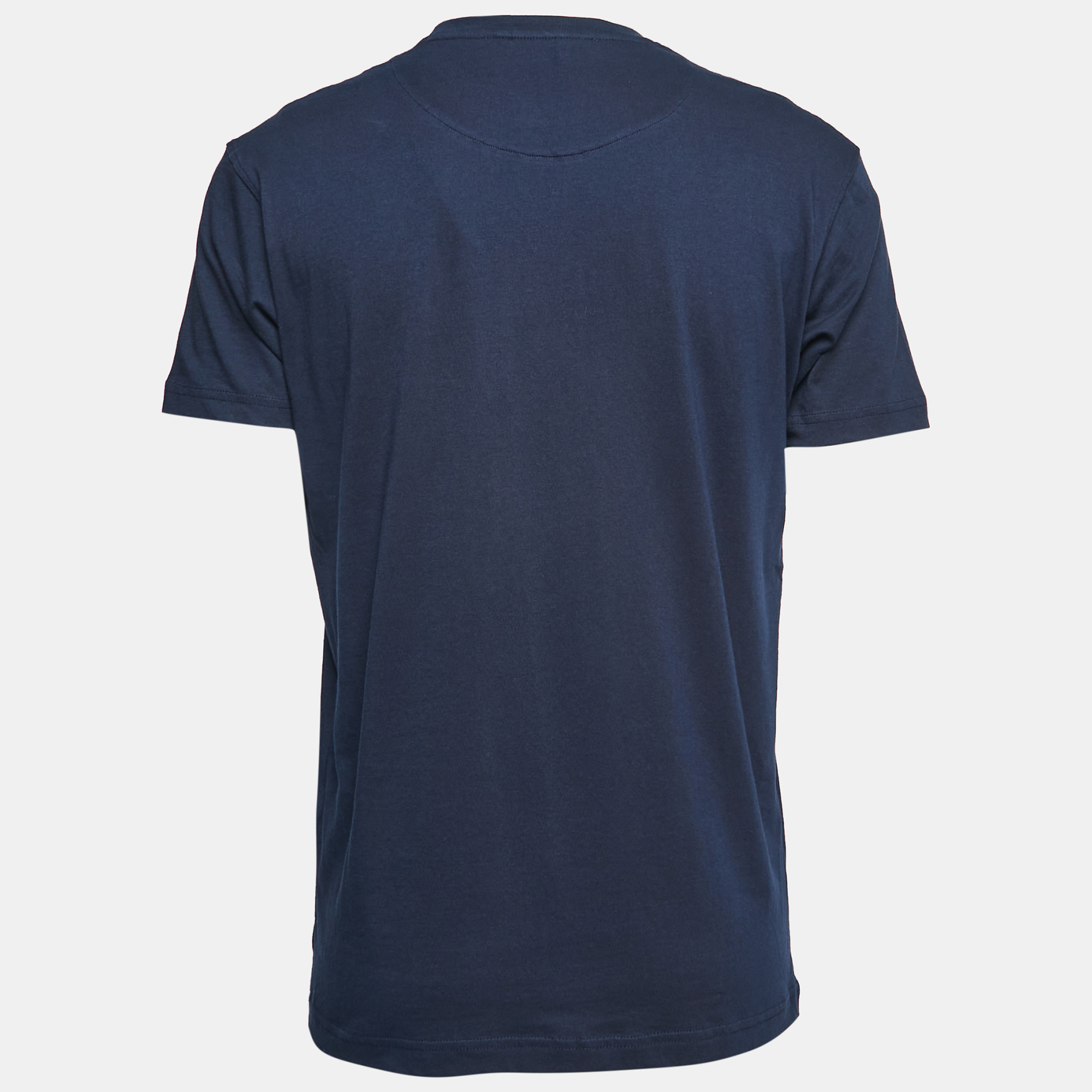 

Roberto Cavalli Navy Blue Cotton Snake Logo Print T-Shirt