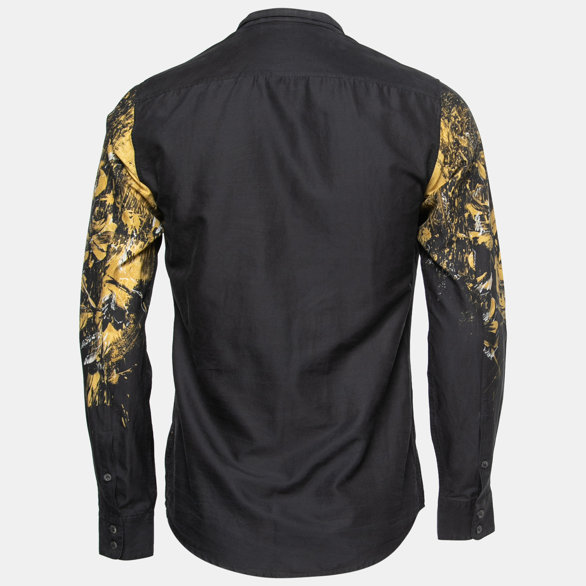 

Roberto Cavalli Black Floral Print Cotton & Silk Button Front Shirt