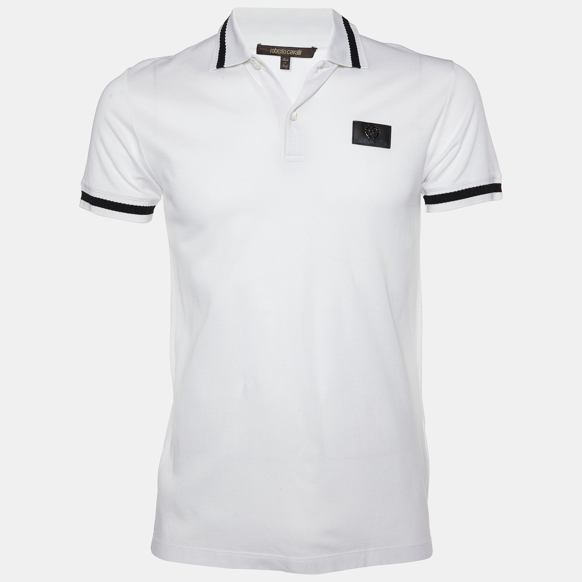 Pre-owned Roberto Cavalli White Logo Plaque Cotton Pique Polo T-shirt S