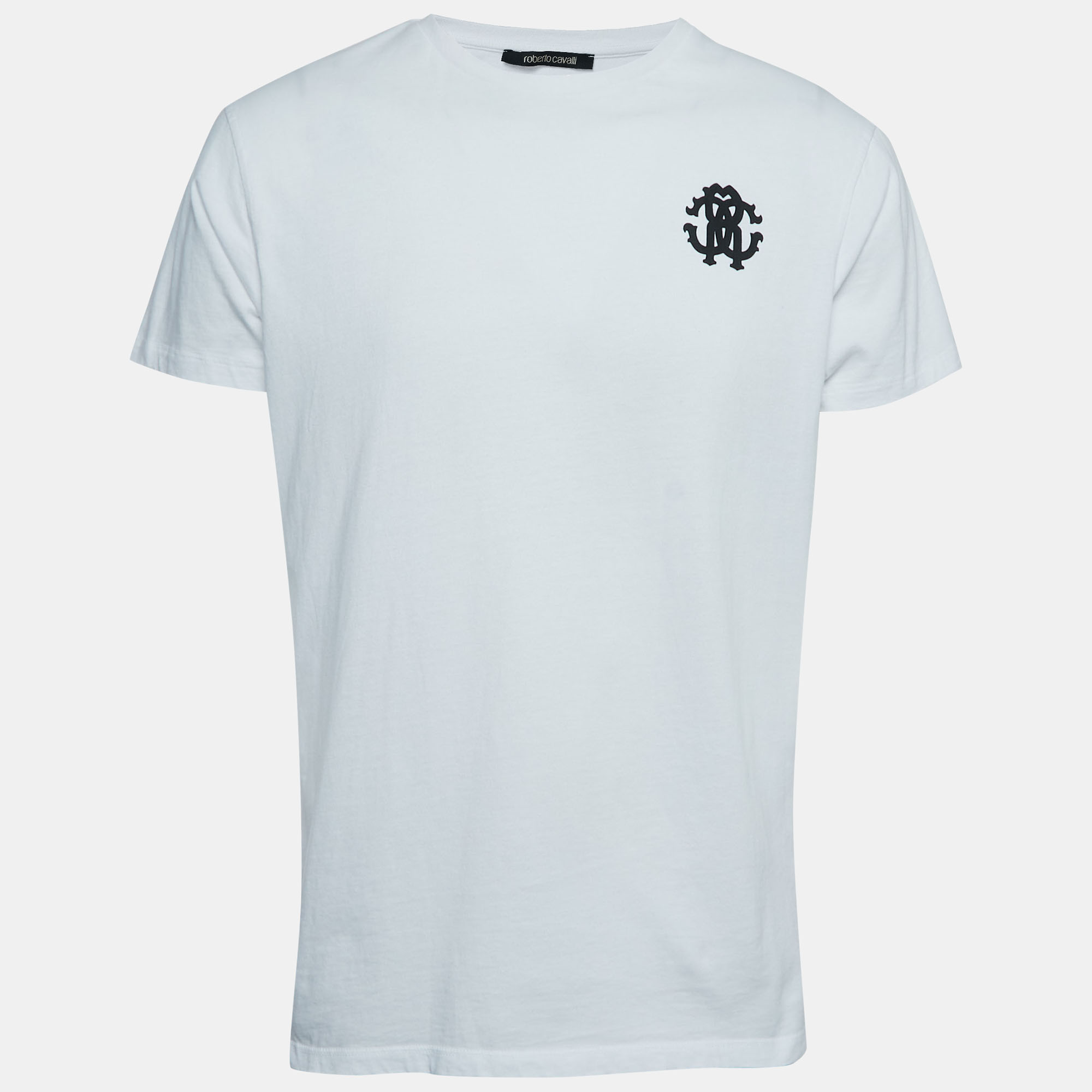 

Roberto Cavalli White Logo Tiger Print Cotton Crew Neck T-Shirt