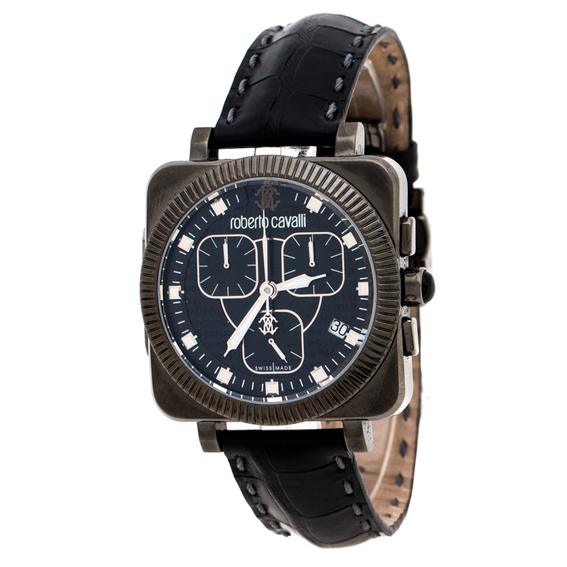 Pre Owned Roberto Cavalli Black PVD Coated Stainless Steel Bohemienne Men's Wristwatch 40 mm