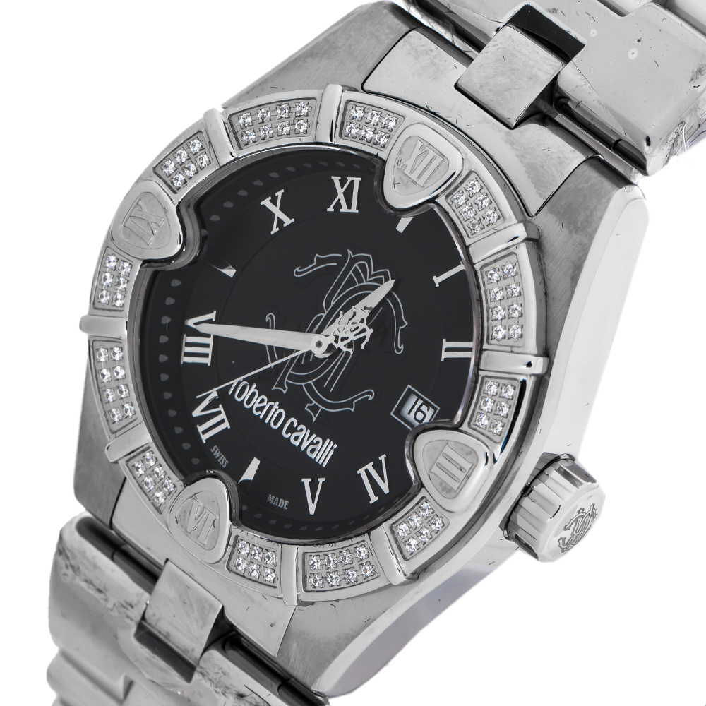

Roberto Cavalli Black Stainless Steel Diamond Time R7253116525 Men's Wristwatch, Silver