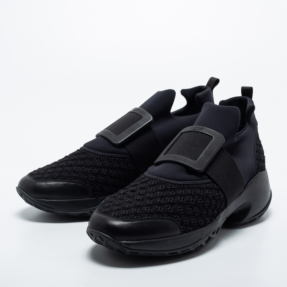 

Roger Vivier Black Mesh, Neoprene and Leather Slip On Sneakers Size
