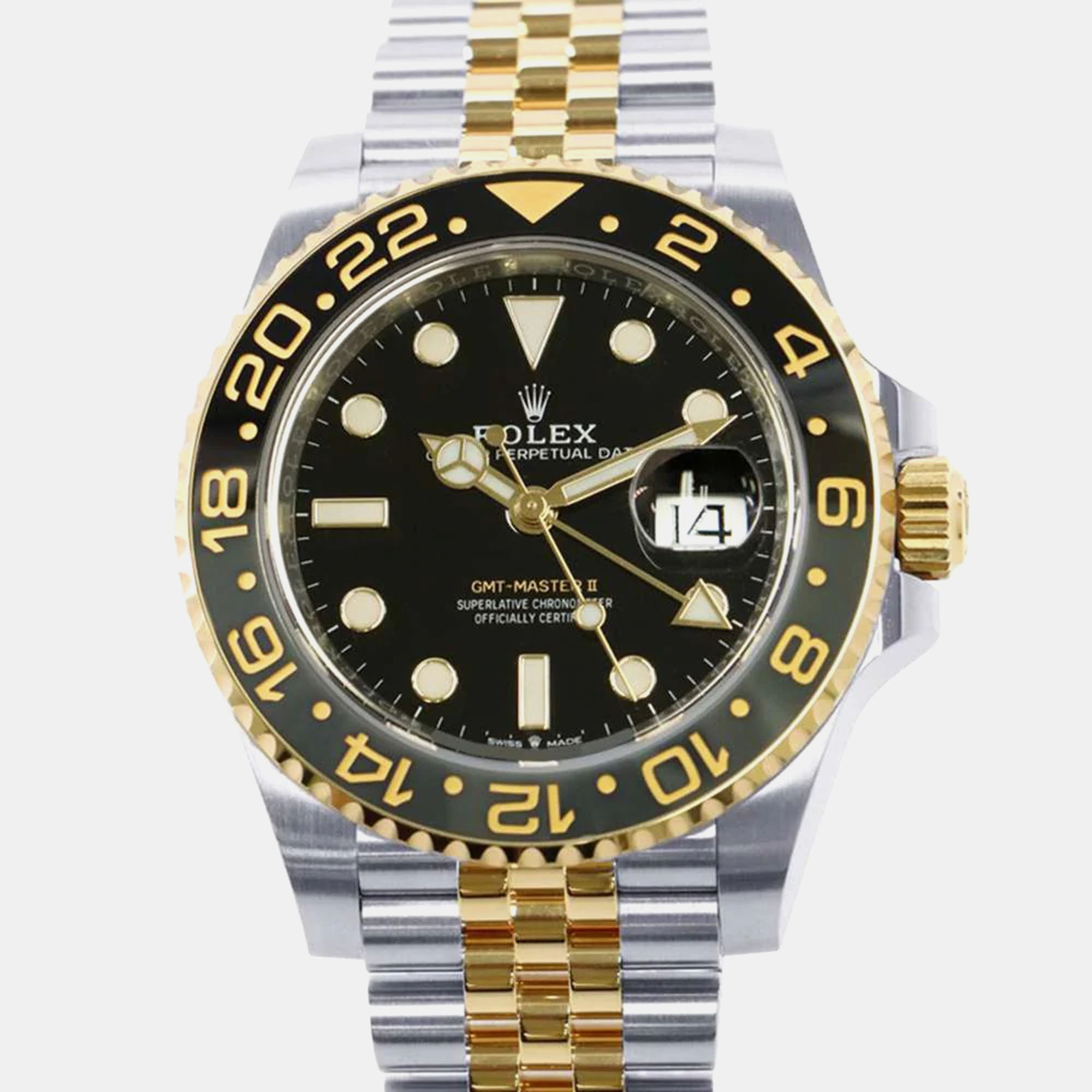 

Rolex Black 18k Yellow Gold Stainless Steel GMT-Master II Automatic Men's Wristwatch 40 mm