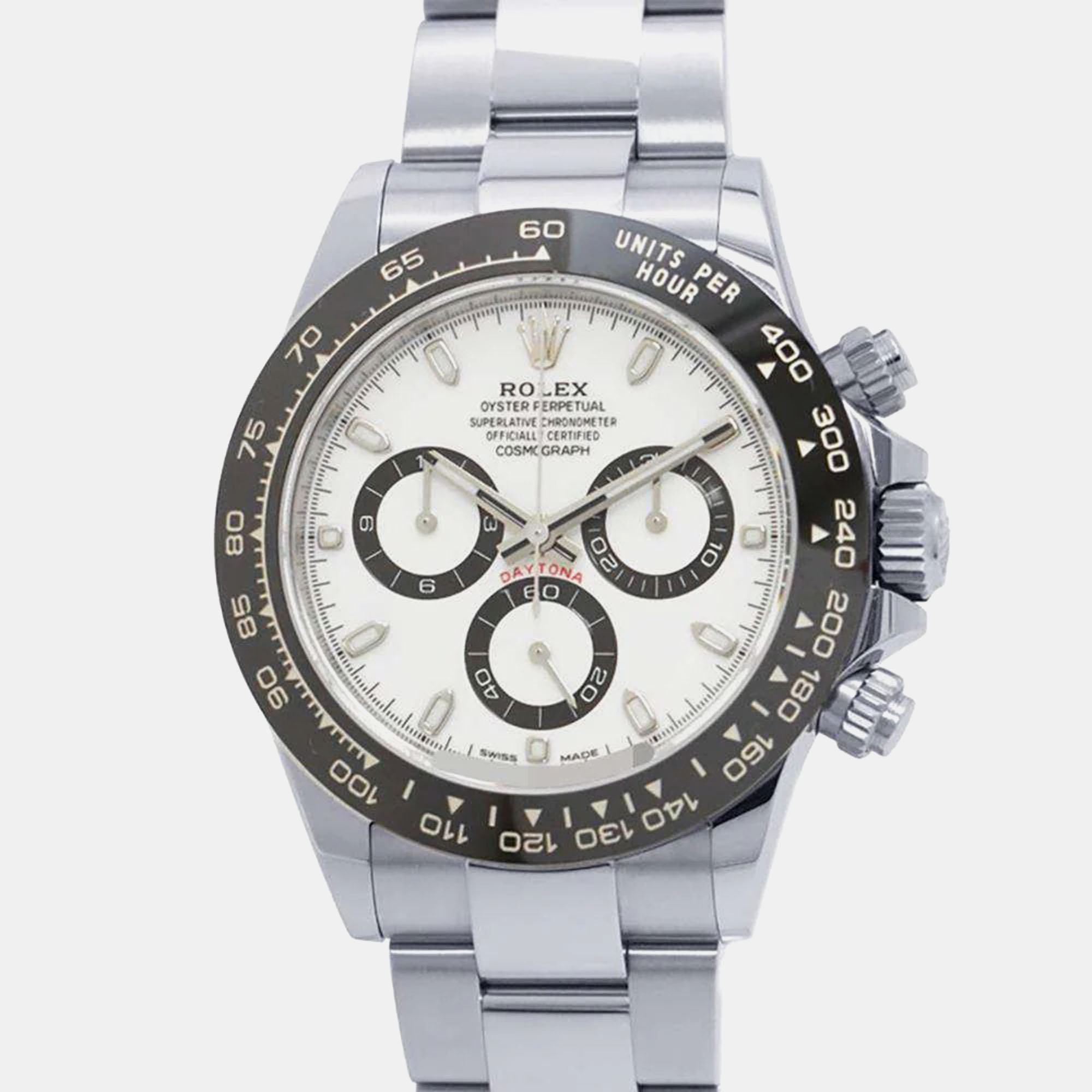 

Rolex White Stainless Steel Cosmograph Daytona Automatic Men's Wristwatch 40 mm