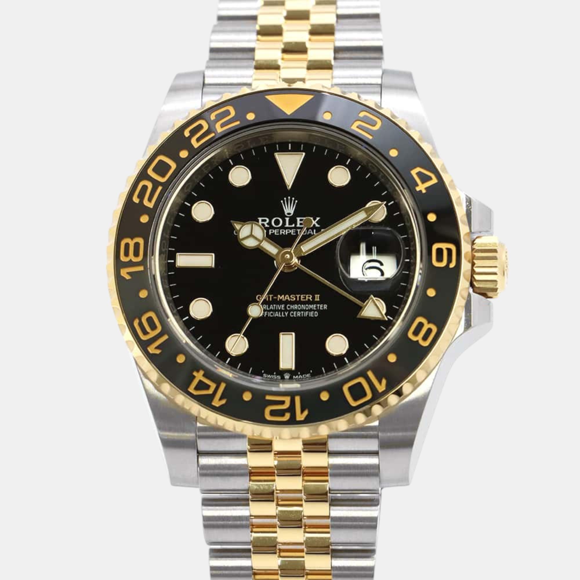 

Rolex Black 18k Yellow Gold Stainless Steel GMT-Master II 126713GRNR Automatic Men's Wristwatch 40 mm