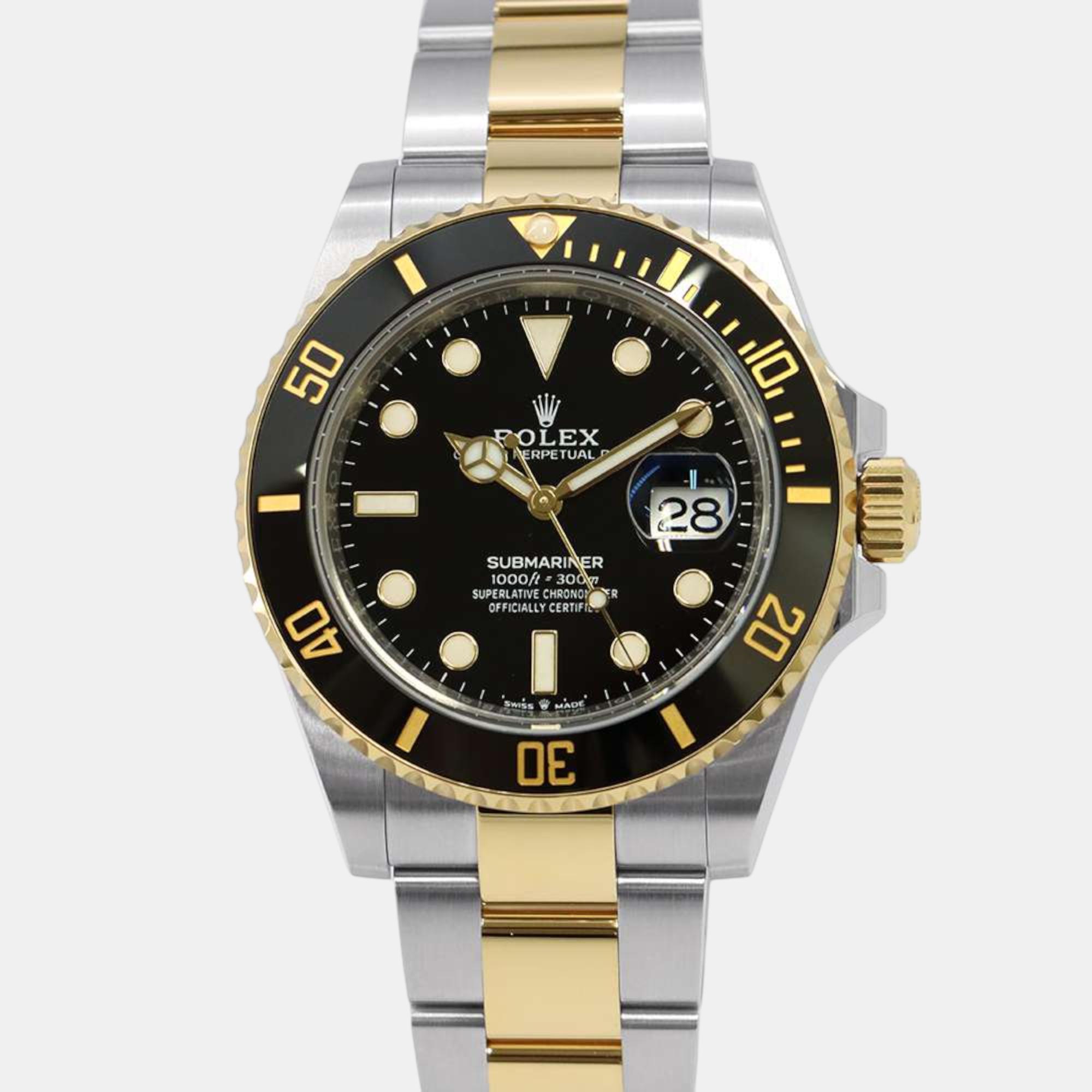 

Rolex Black 18k Yellow Gold Stainless Steel Submariner 126613LN Automatic Men's Wristwatch 41 mm