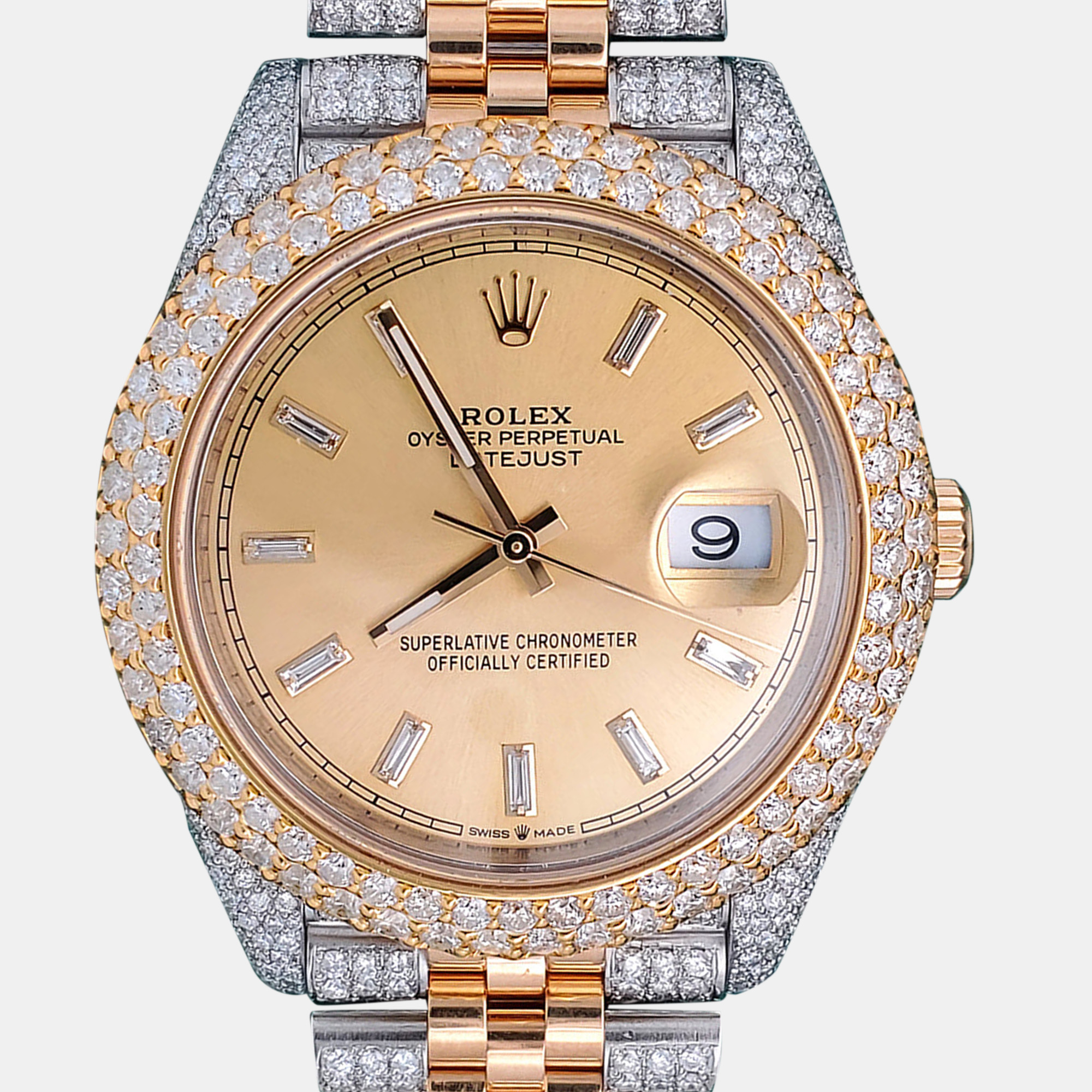 

Rolex Custom Gold 13.9ct Diamonds 18K Yellow Gold Stainless Steel Datejust 126333 Automatic Men's Wristwatch